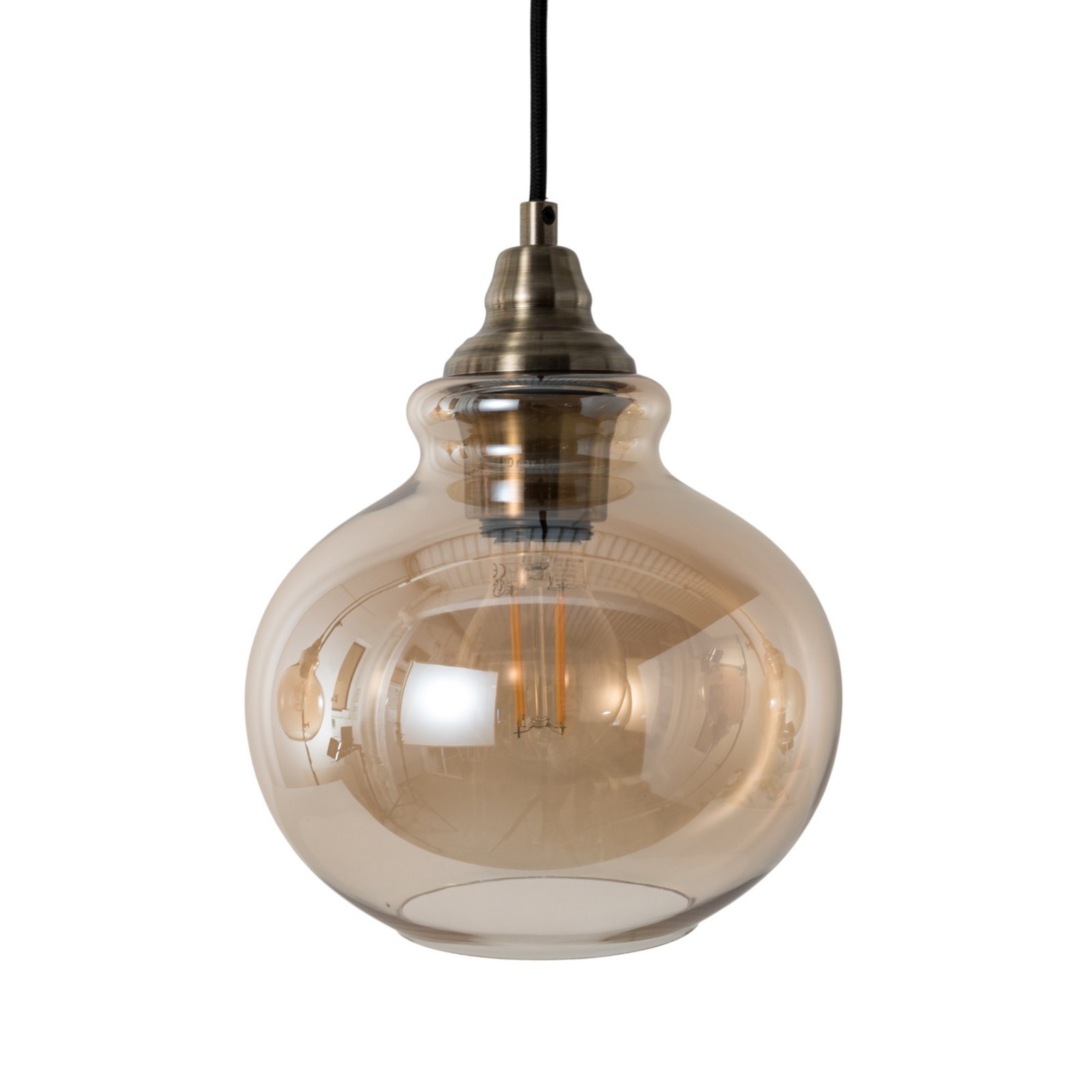 Lampa wisząca Lindby Tymoni, 3-punktowa, bursztynowa, szkło, Ø 20 cm