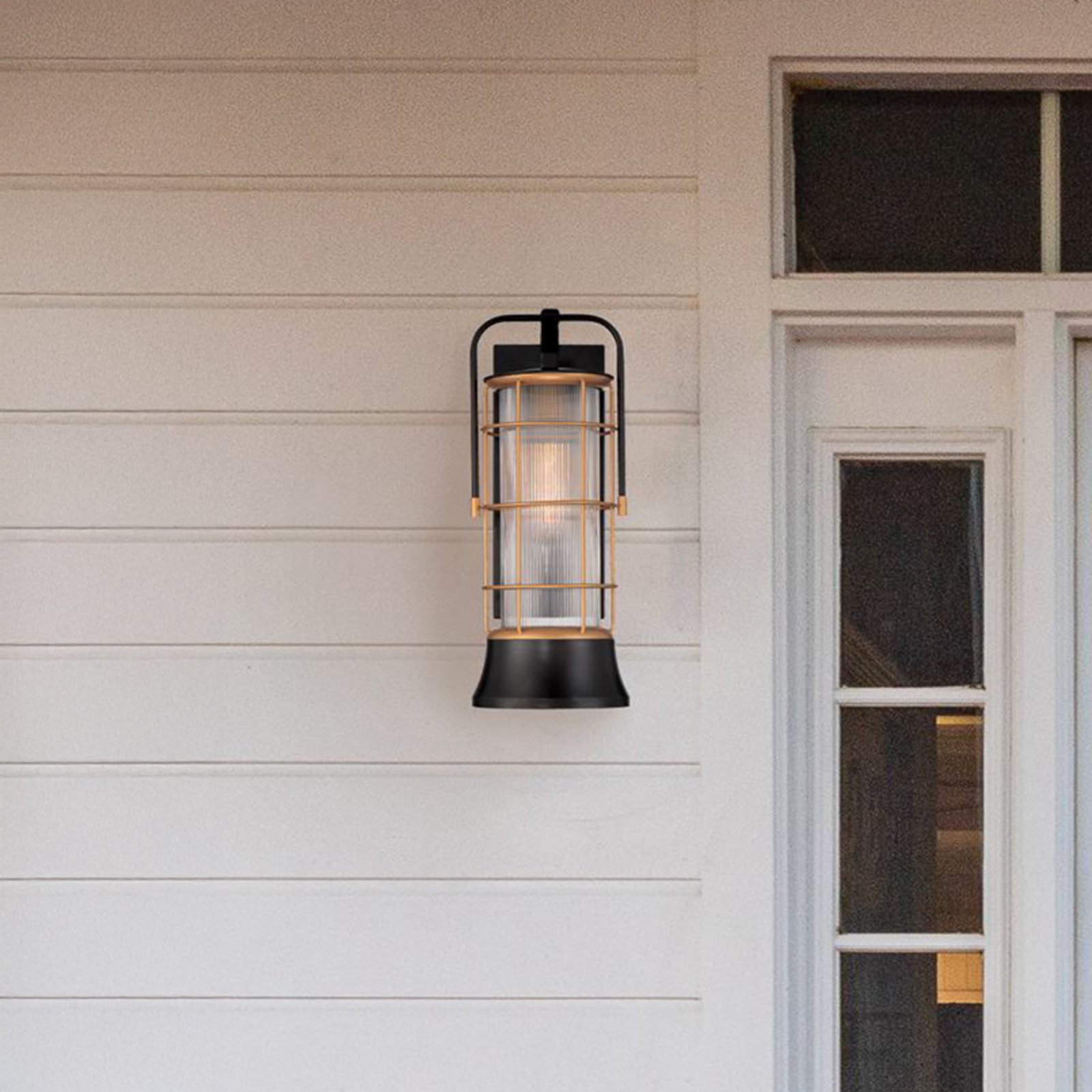 Aplique de exterior RIVAMAR, altura 41 cm, negro/dorado, IP44 E27