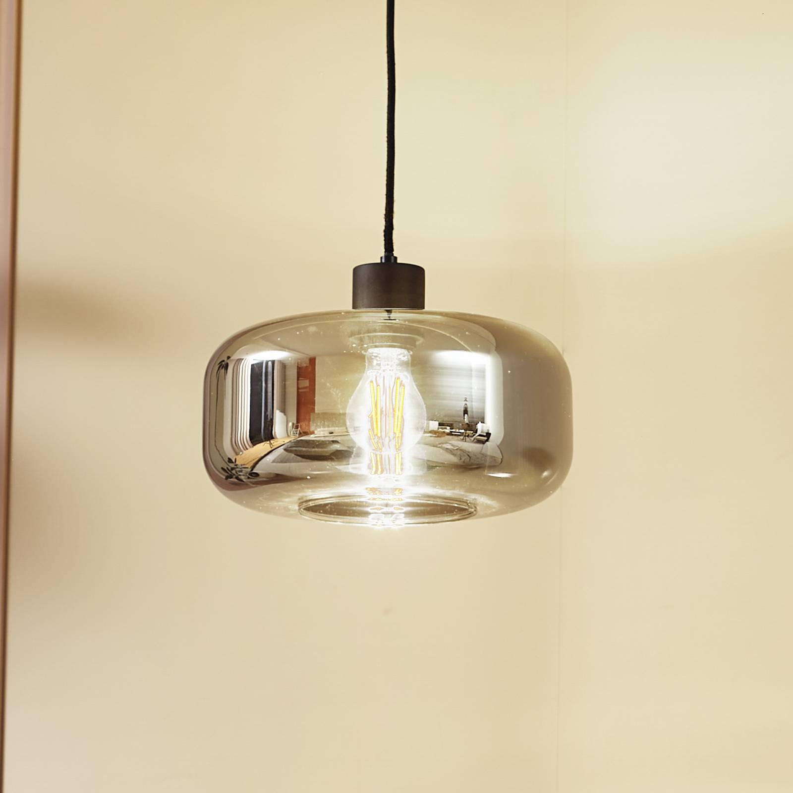 Suspension Lindby Hildur à 1 lampe Ø 28,5 cm gris fumé verre