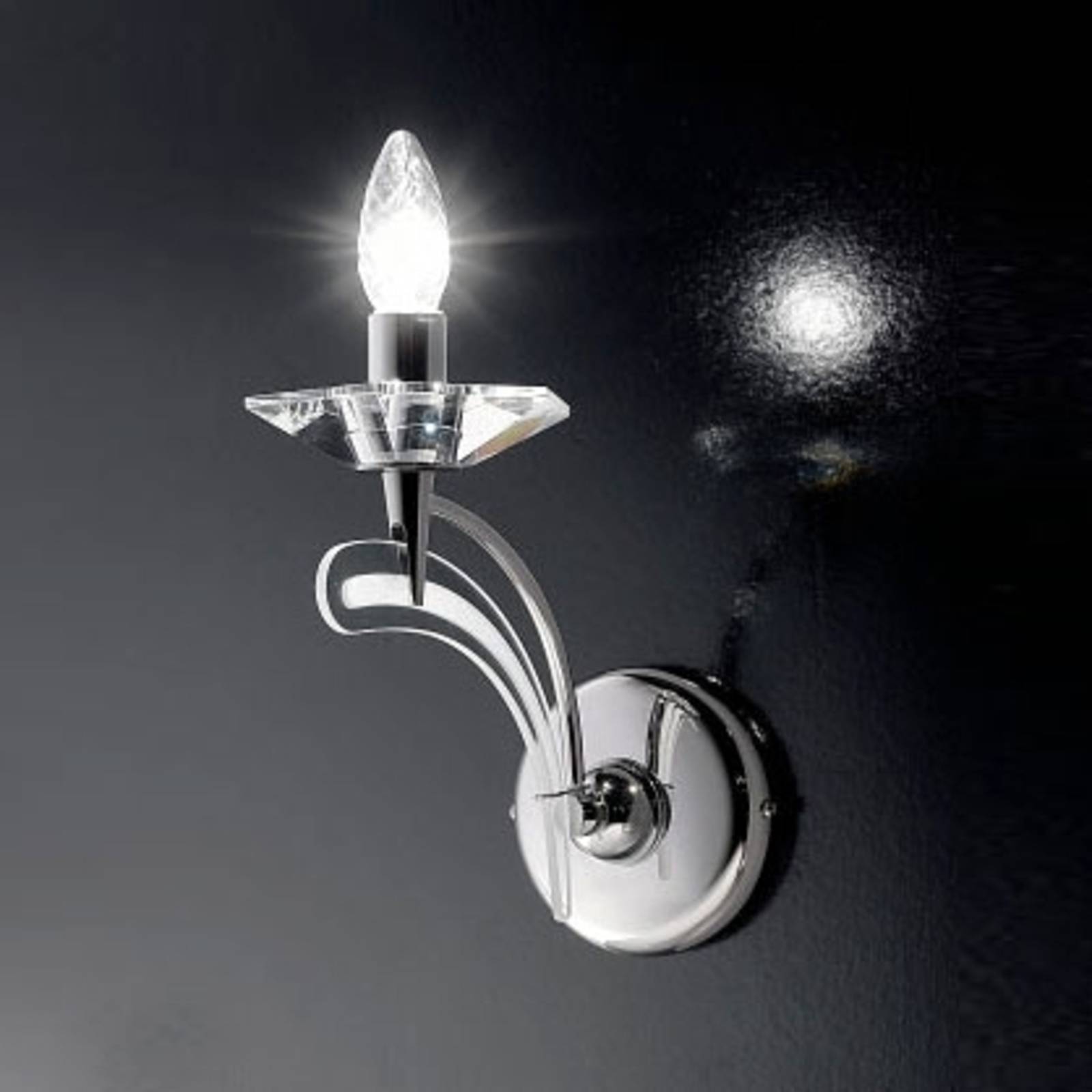 Wandlamp ICARO, 1-lichts met kristalglas, chroom