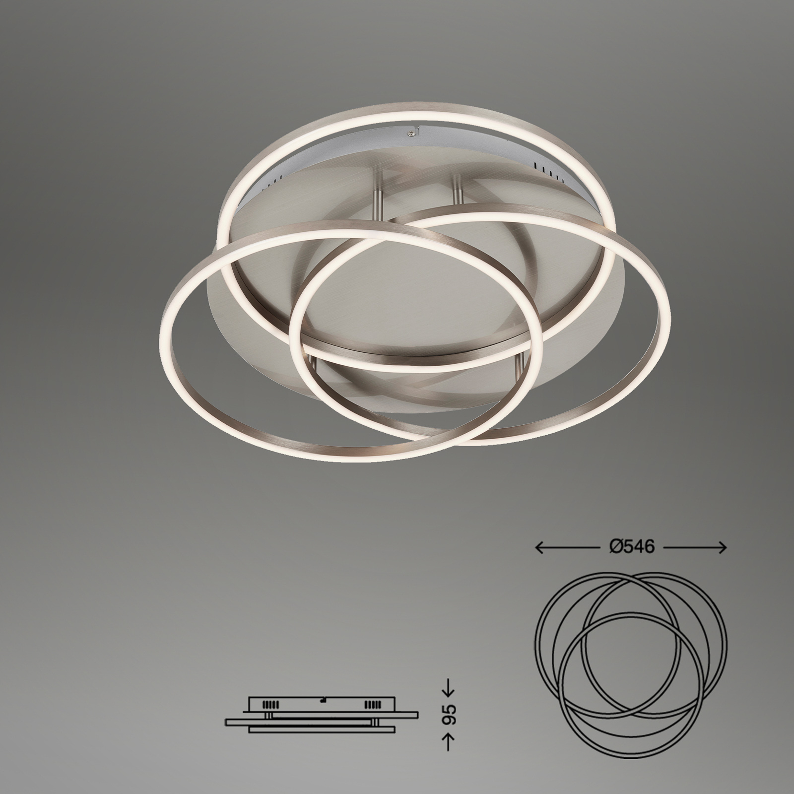 Plafoniera LED Frames drei anelli funzione memory
