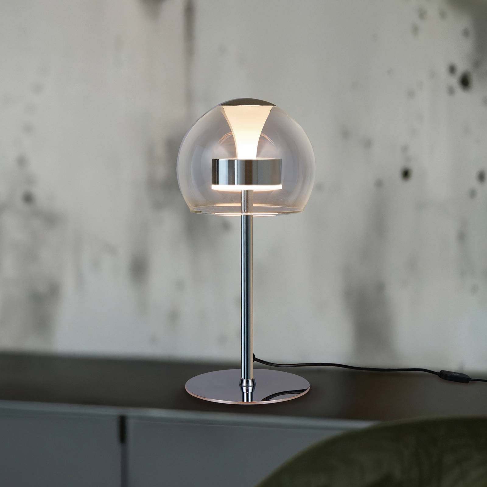 LED-Tischlampe Flynt, Höhe 35 cm, chromfarben, Metall, CCT günstig online kaufen