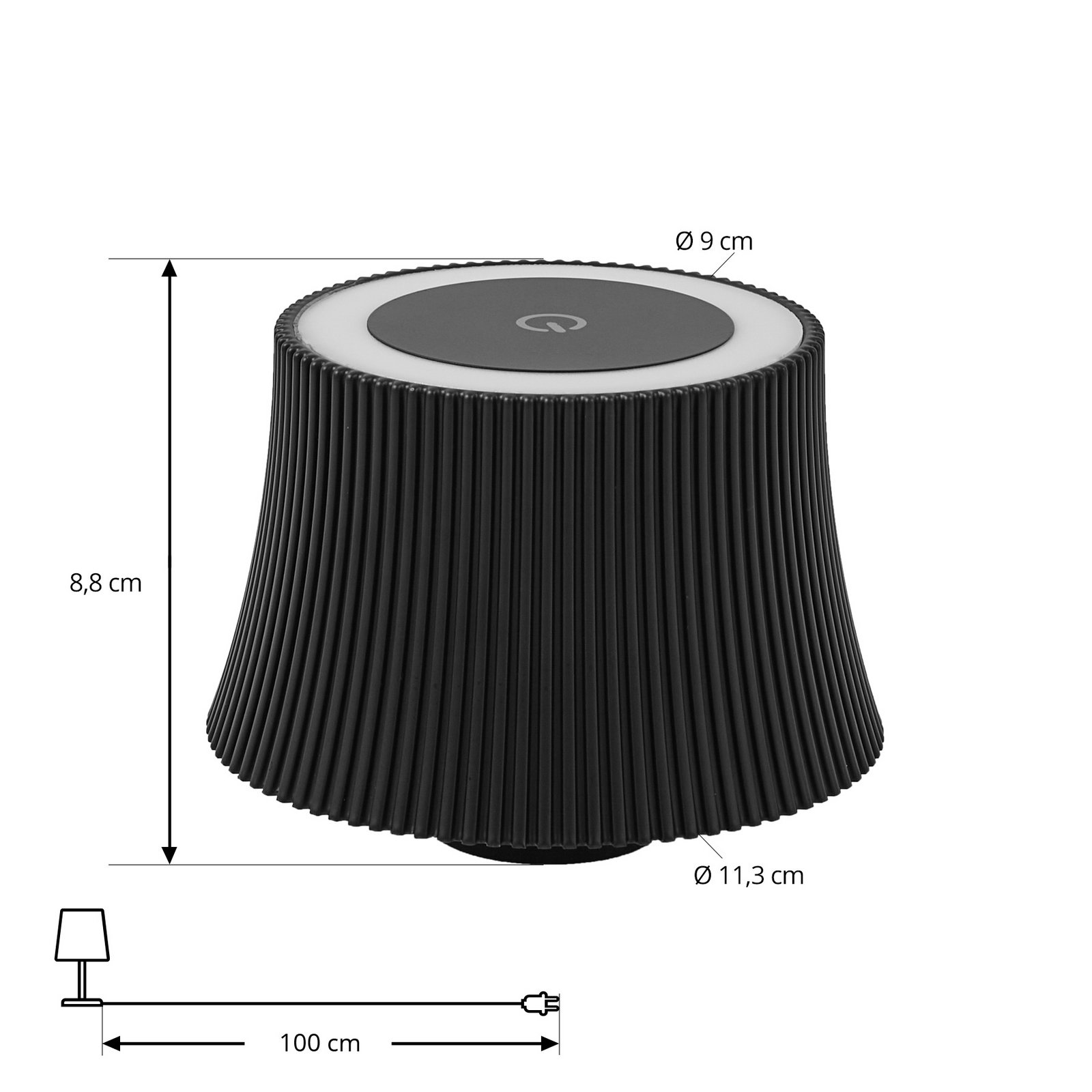 Lindby LED-Akkutischleuchte Linor, schwarz, USB, Touchdimmer