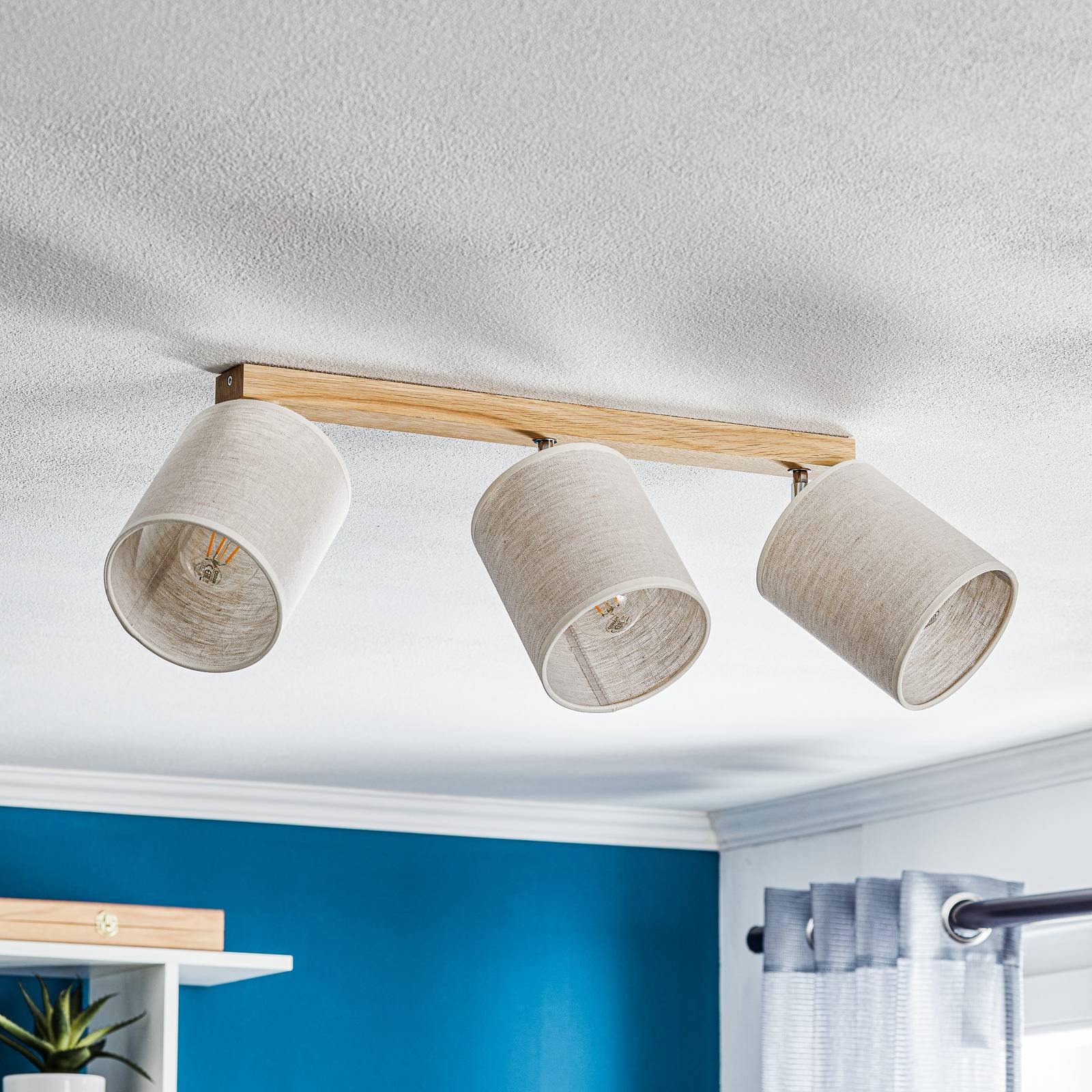 britop spot pour plafond canvas, beige, tissu, à 3 lampes