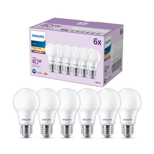 Philips LED-Lampe E27 4,9W 470lm 2.700K matt 6er