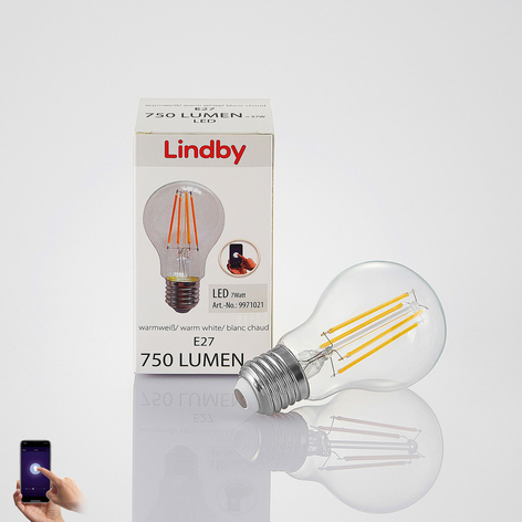 E27 LED-pære Wifi 7W varmhvit filament klar