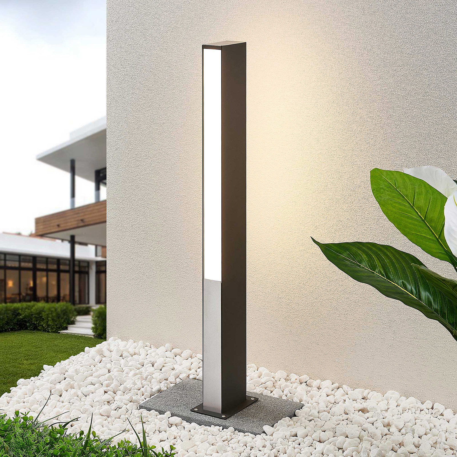 Lucande Aegisa LED path light, 80 cm, stainless steel, aluminium, polycarbonate, 12 W, energy efficiency: A+, W: 14 cm, H: 80 cm