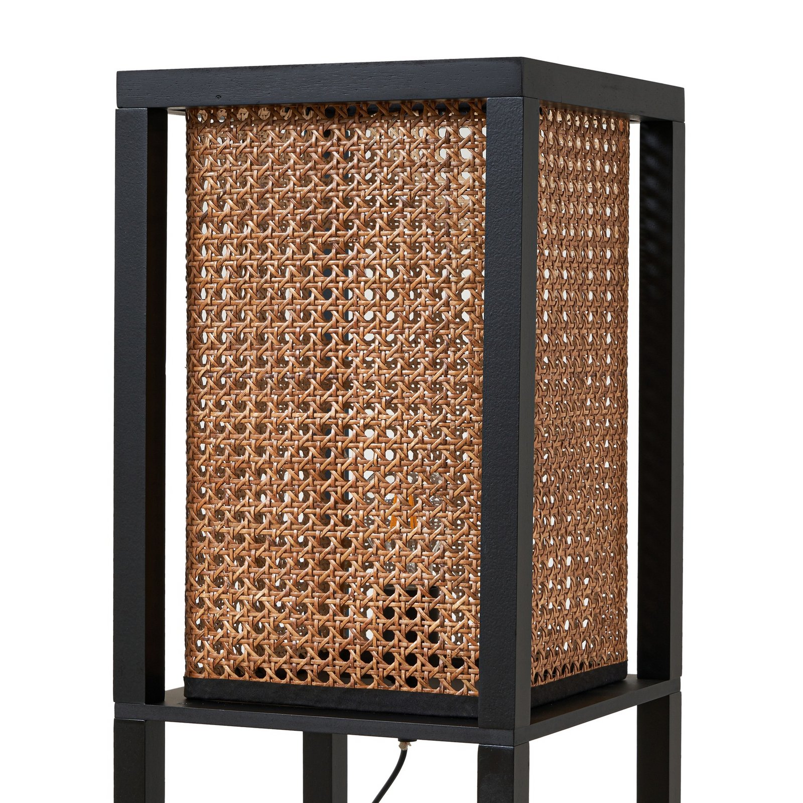 Lindby Stehleuchte Birta, schwarz/natur, Regal, Rattan
