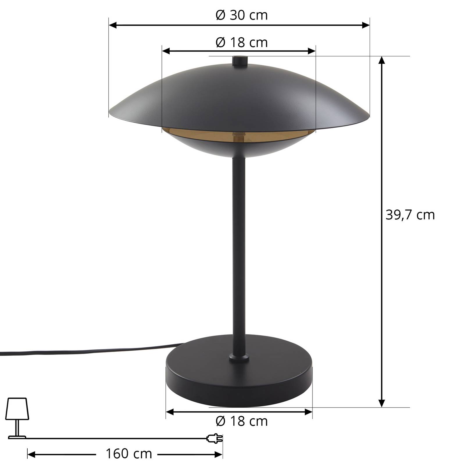 Lampa stołowa LED Lindby Tiama, metal, czarny/złoty, Ø 30 cm