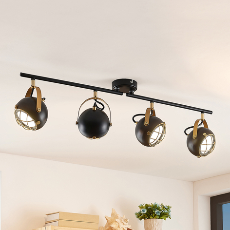 Lindby Dawid plafonnier LED, décor doré, 4 lampes