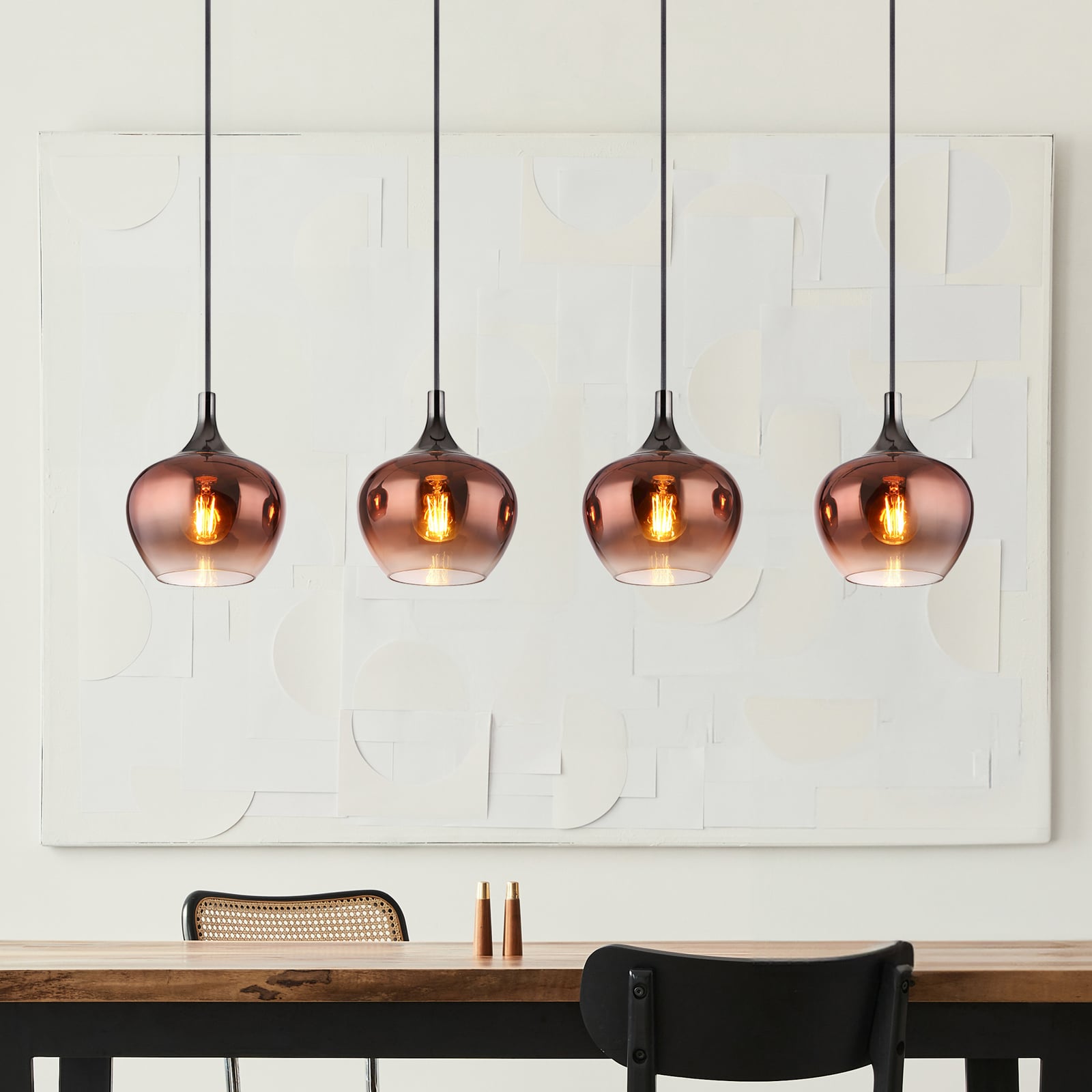 Hängeleuchte Maxy, kupfer/schwarz, Glas, 100 cm lang, E27