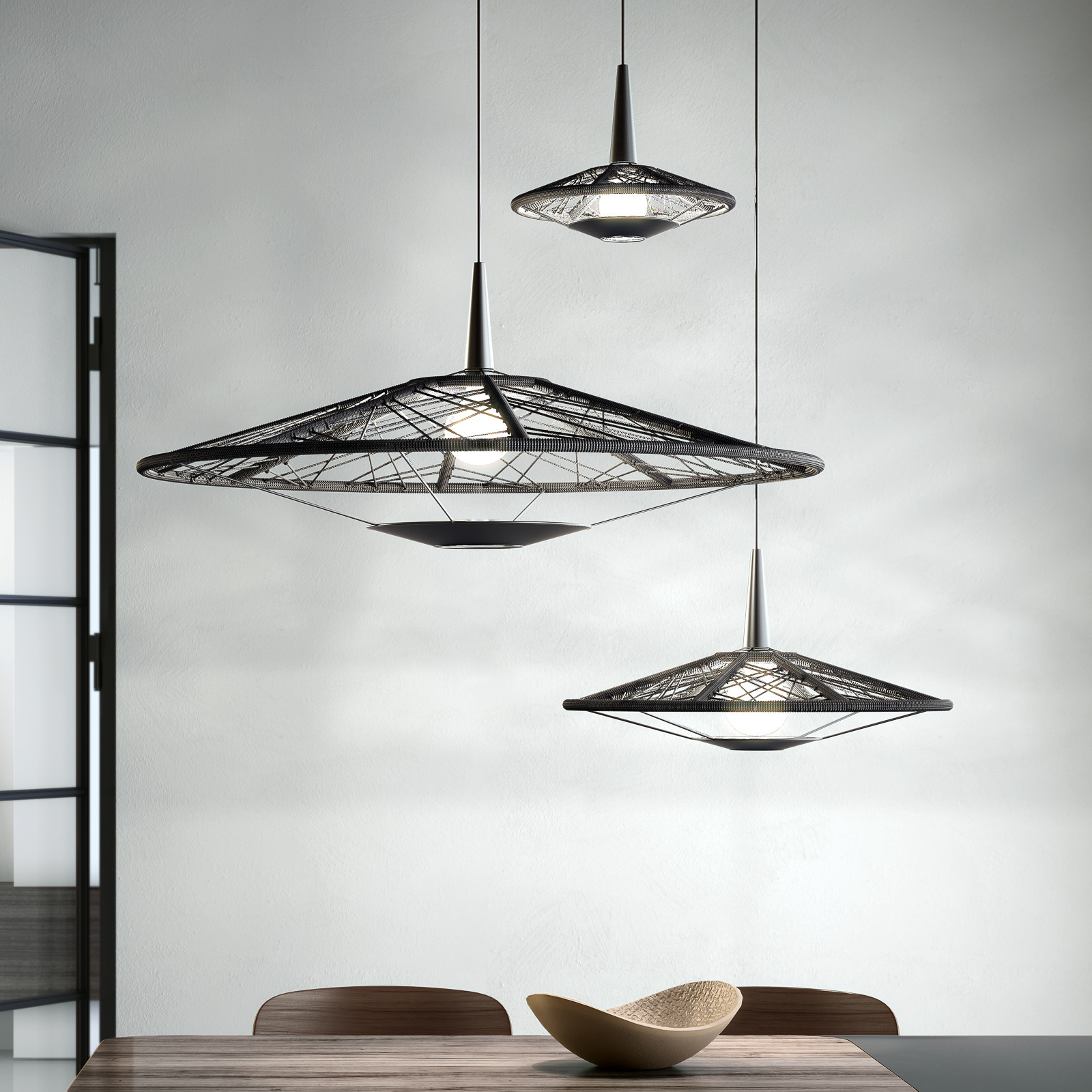 Forestier Carpa L lampă susp. negru Ø 100 cm - Camera de zi / sufragerie - Design - Țesătură / Textil