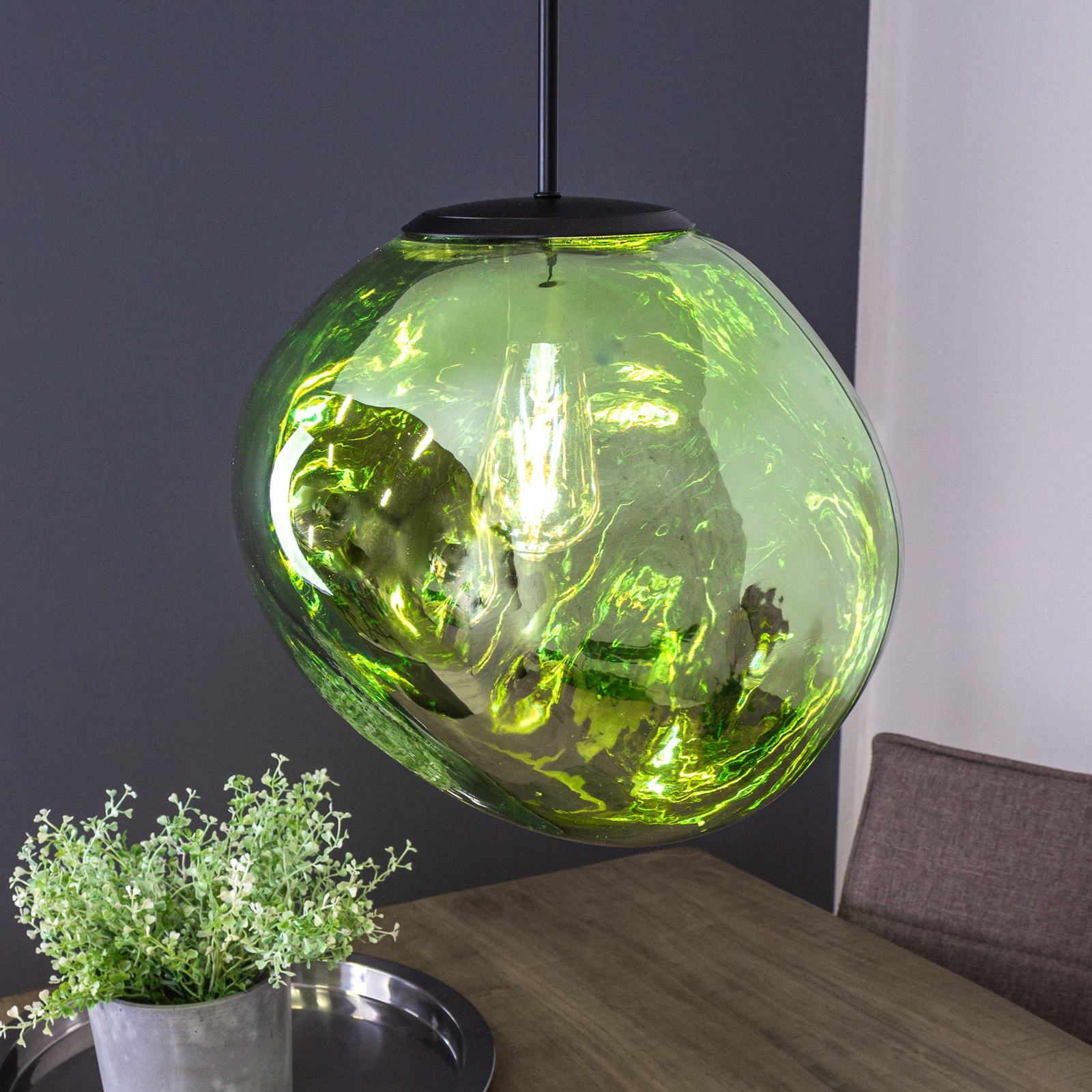 Suspension Canopus, vert, Ø 36 cm, verre, E27