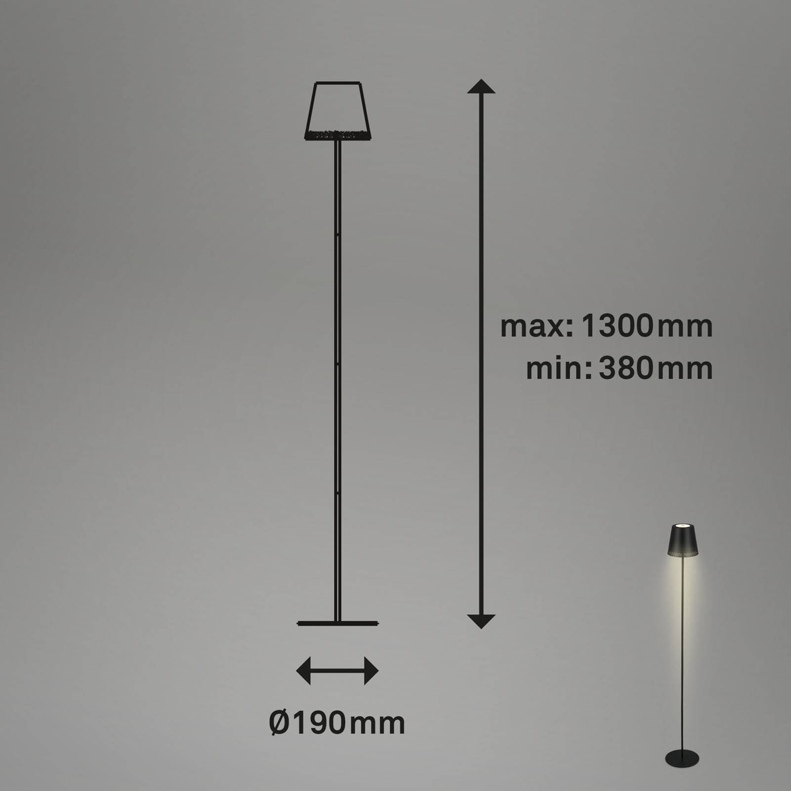 briloner lampe sur pied led rechargeable kiki, 2.700k, noir