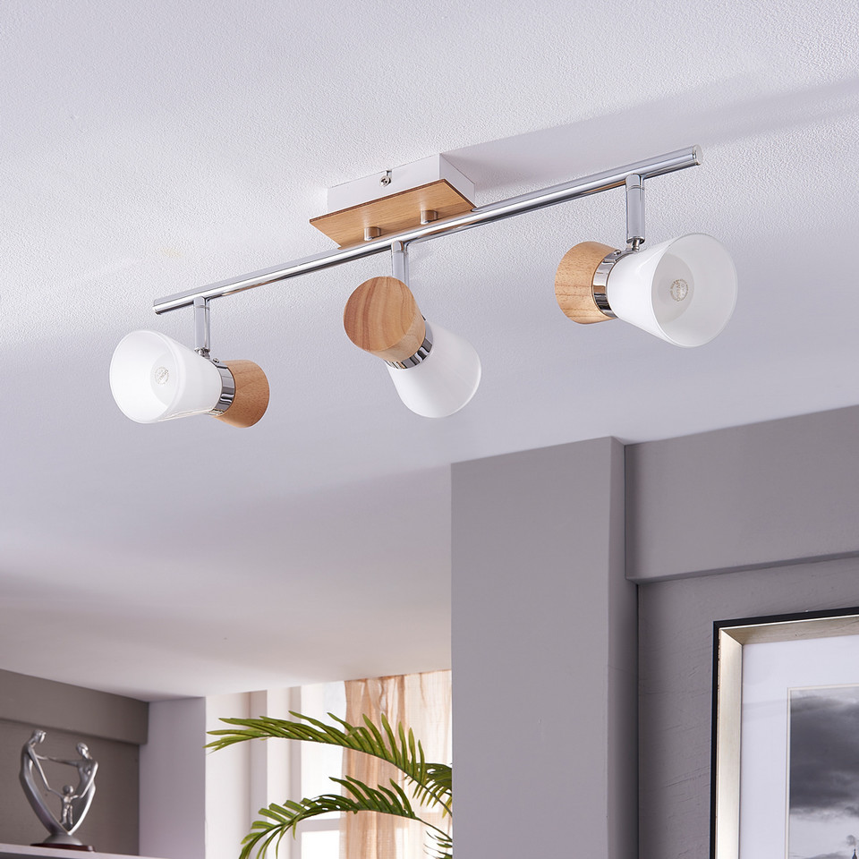 Lindby Vivica 3 Plafond White/Light Wood/Chrome, trä från Lindby