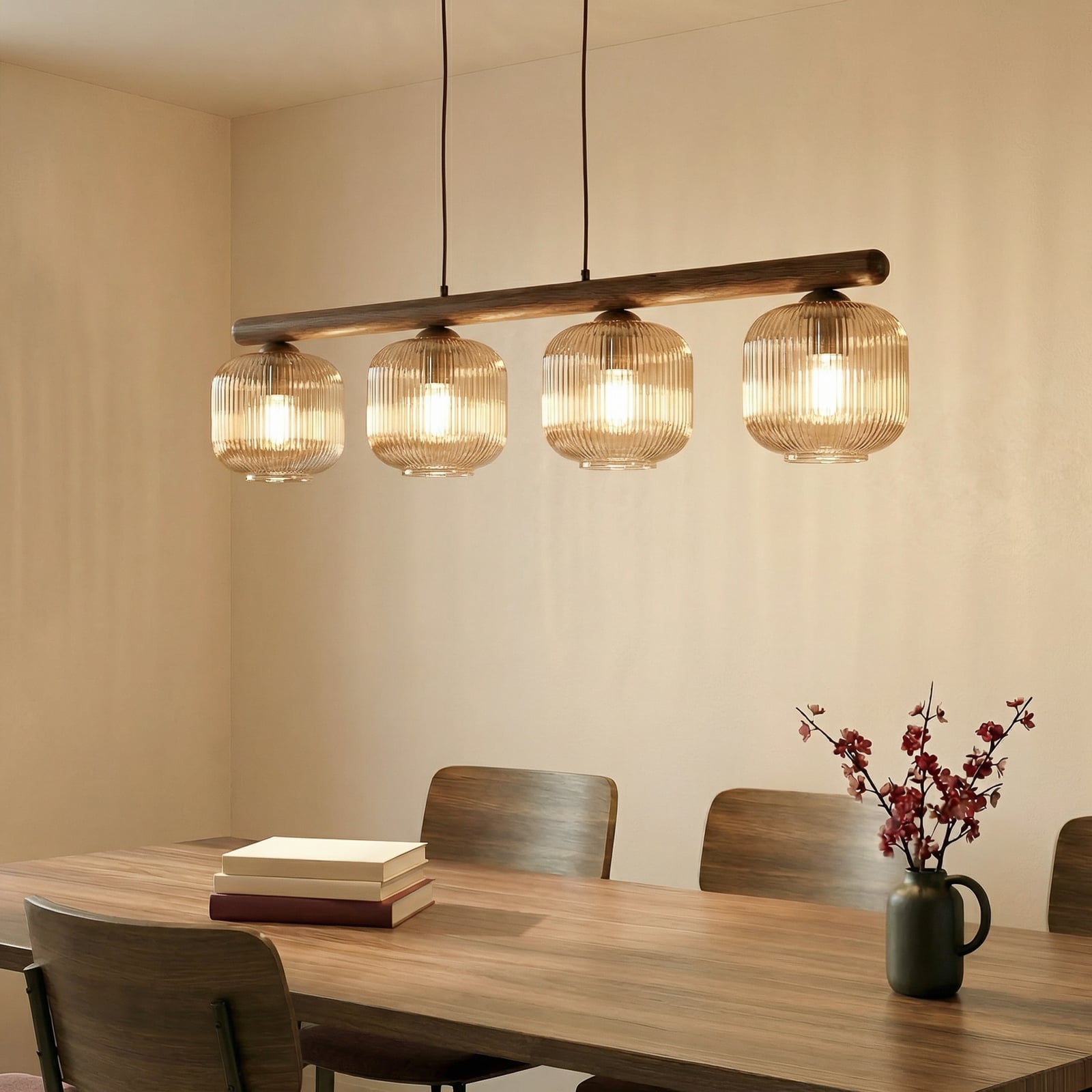 Lampada a sospensione Salvia, marrone/cognac, vetro, lunghezza 95 cm, E14