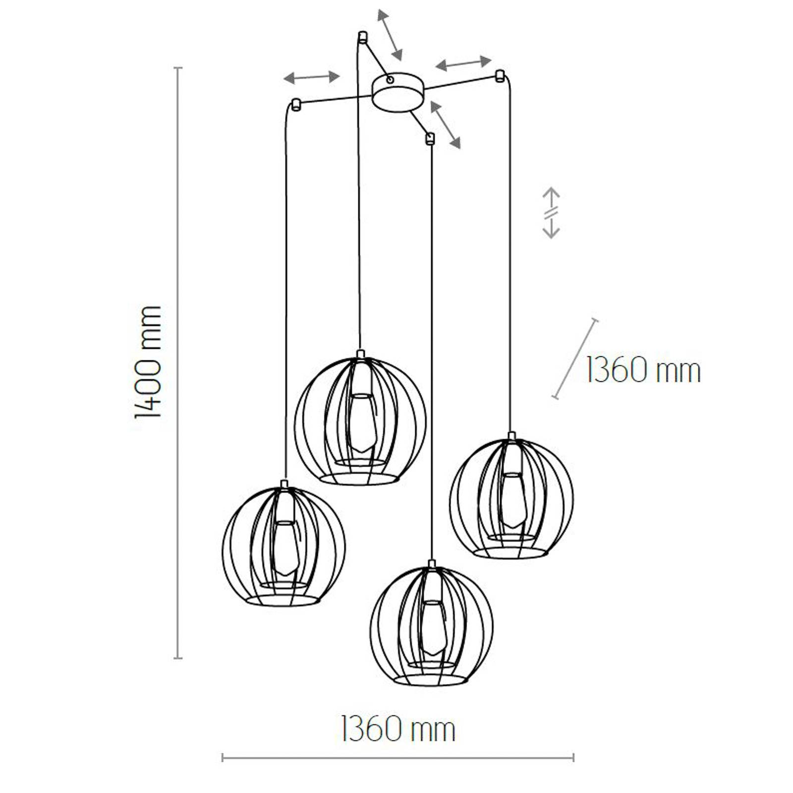 Euluna Suspension Jaula avec abat-jour cage 4 lampes