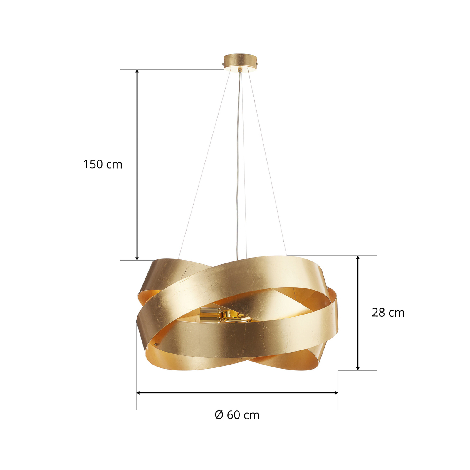 Hanglamp Pura met bladgoud, 60 cm, 3x E27