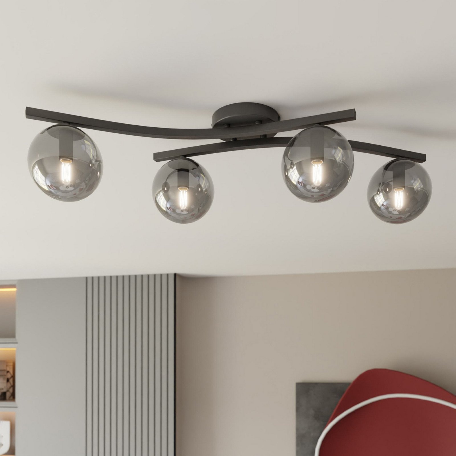 EMIBIG LIGHTING Plafonieră OPUS lungime 84 cm gri fum/negru 4 becuri. - Camera de zi / sufragerie - modern - gri fum negru - Metal