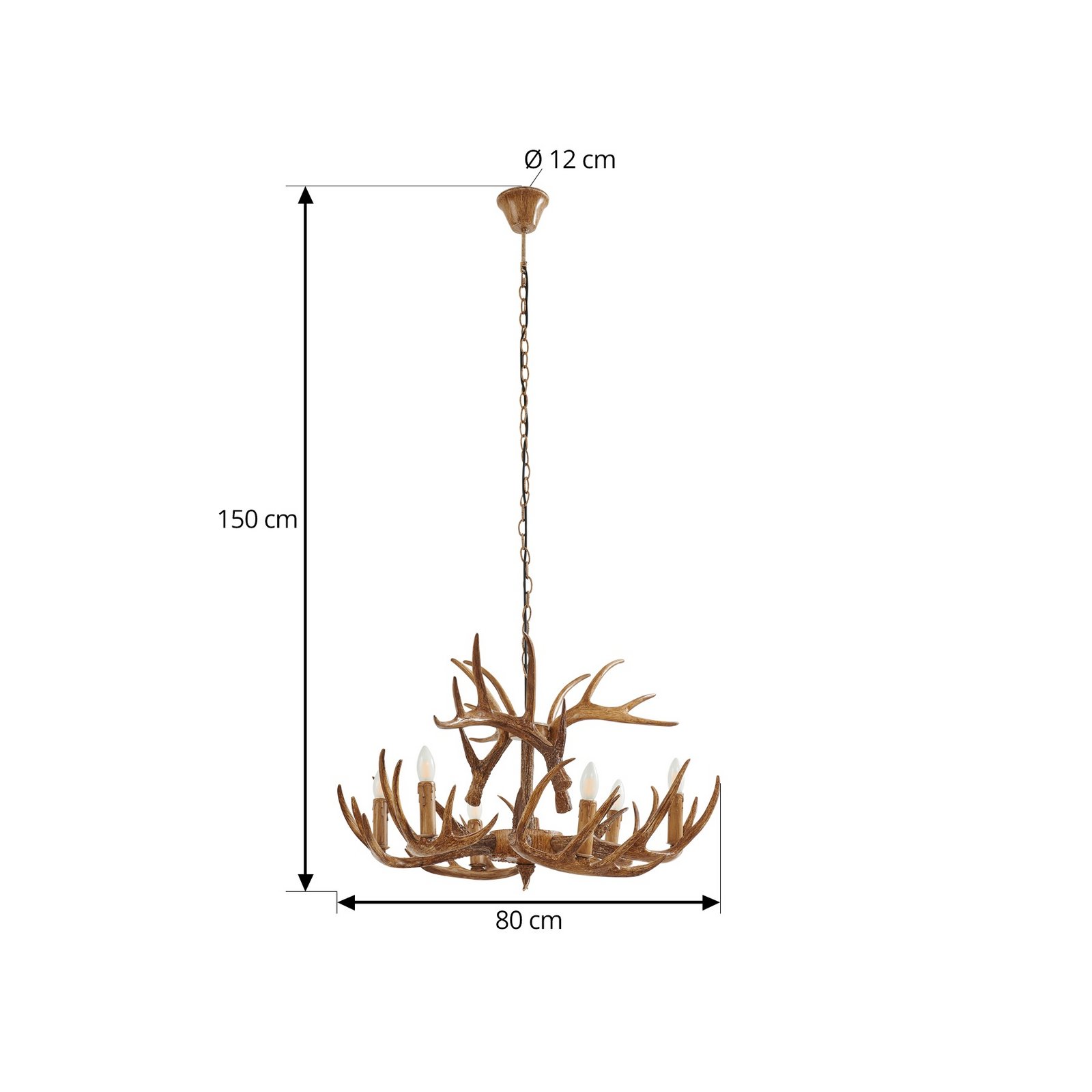 Lindby függőlámpa Fibi, barna, acél, agancs, Ø 80 cm