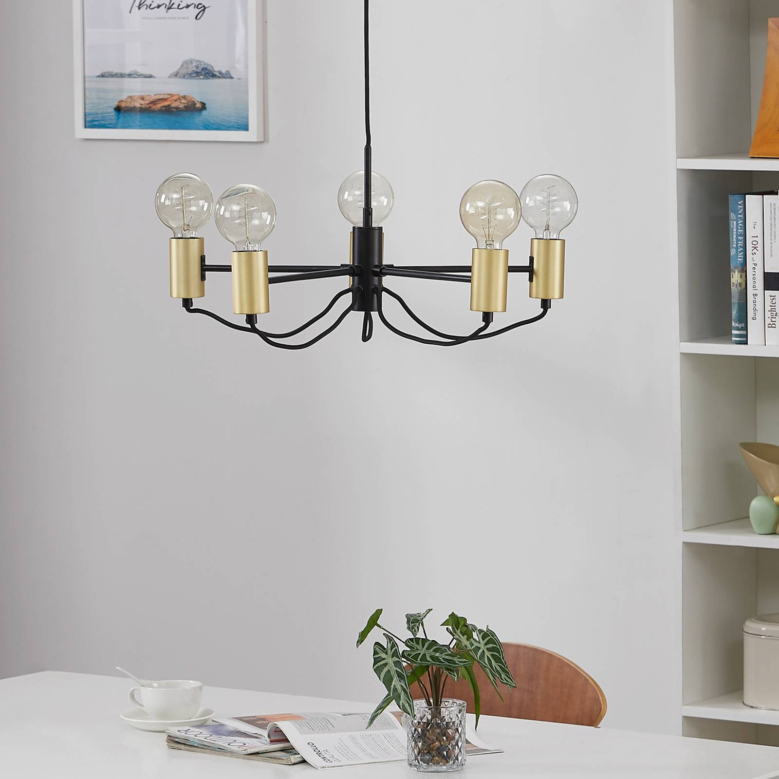 Lindby Prospa chandelier in black and brass