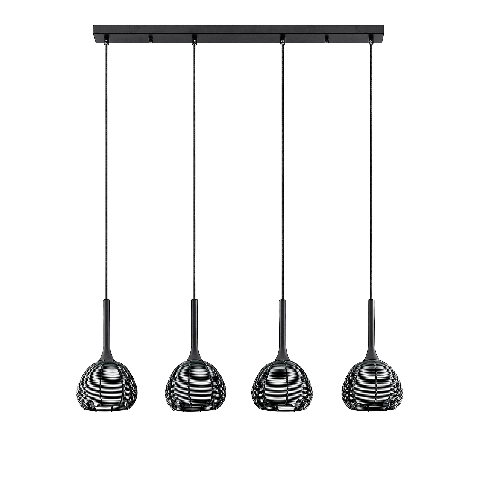 Lucande Tetira hanglamp, 4-lamps, lang, zwart
