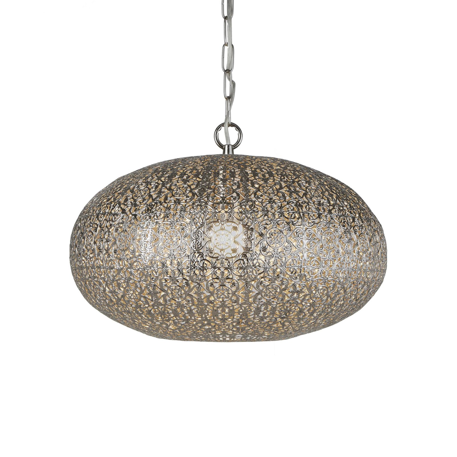 Fretwork pendant light, nickel-coloured, metal, Ø 39 cm, E27