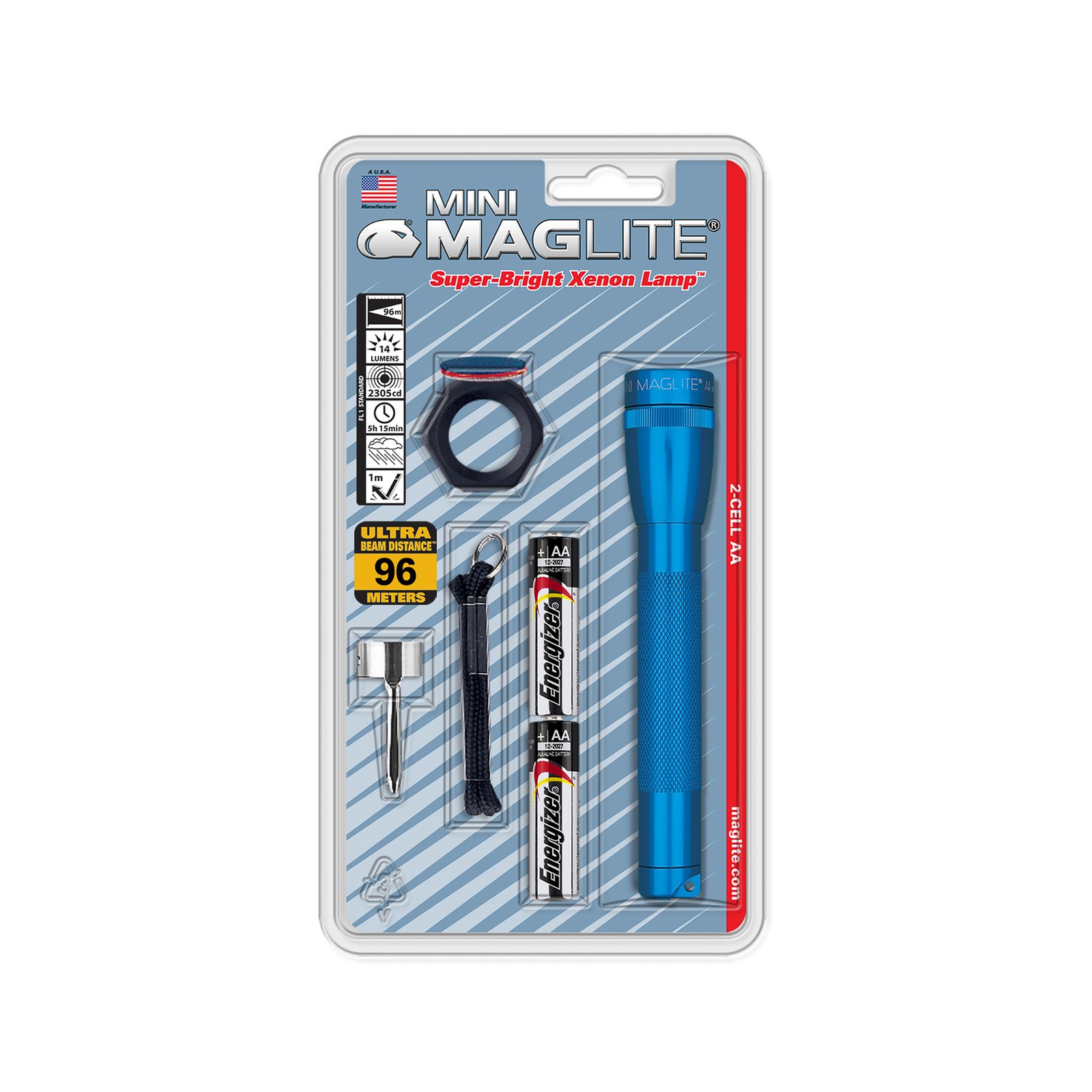 Maglite Xenon ficklampa Mini, 2-cell AA, Combo Pack, blå