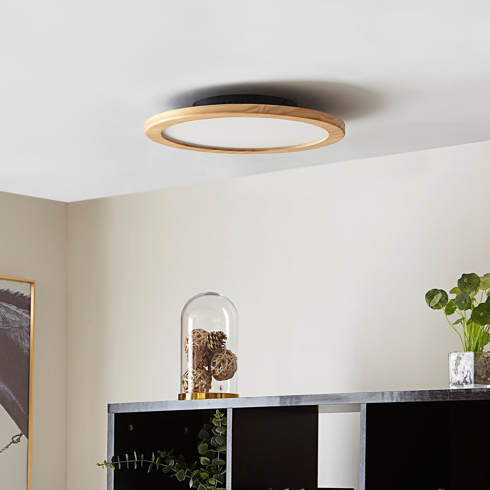 Lucande Joren LED ceiling light round wood Ø37.5cm