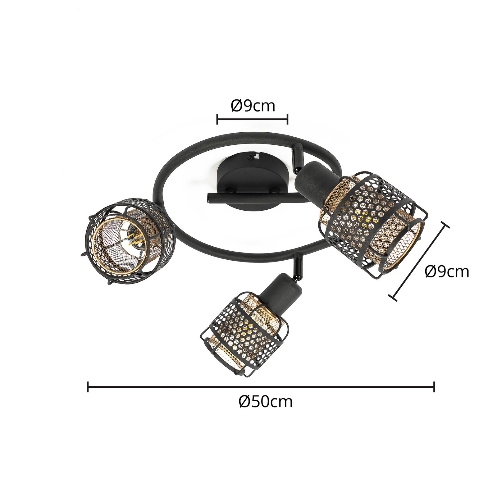 Eudoria 3 Round Lampa Sufitowa Black/Gold - Lindby