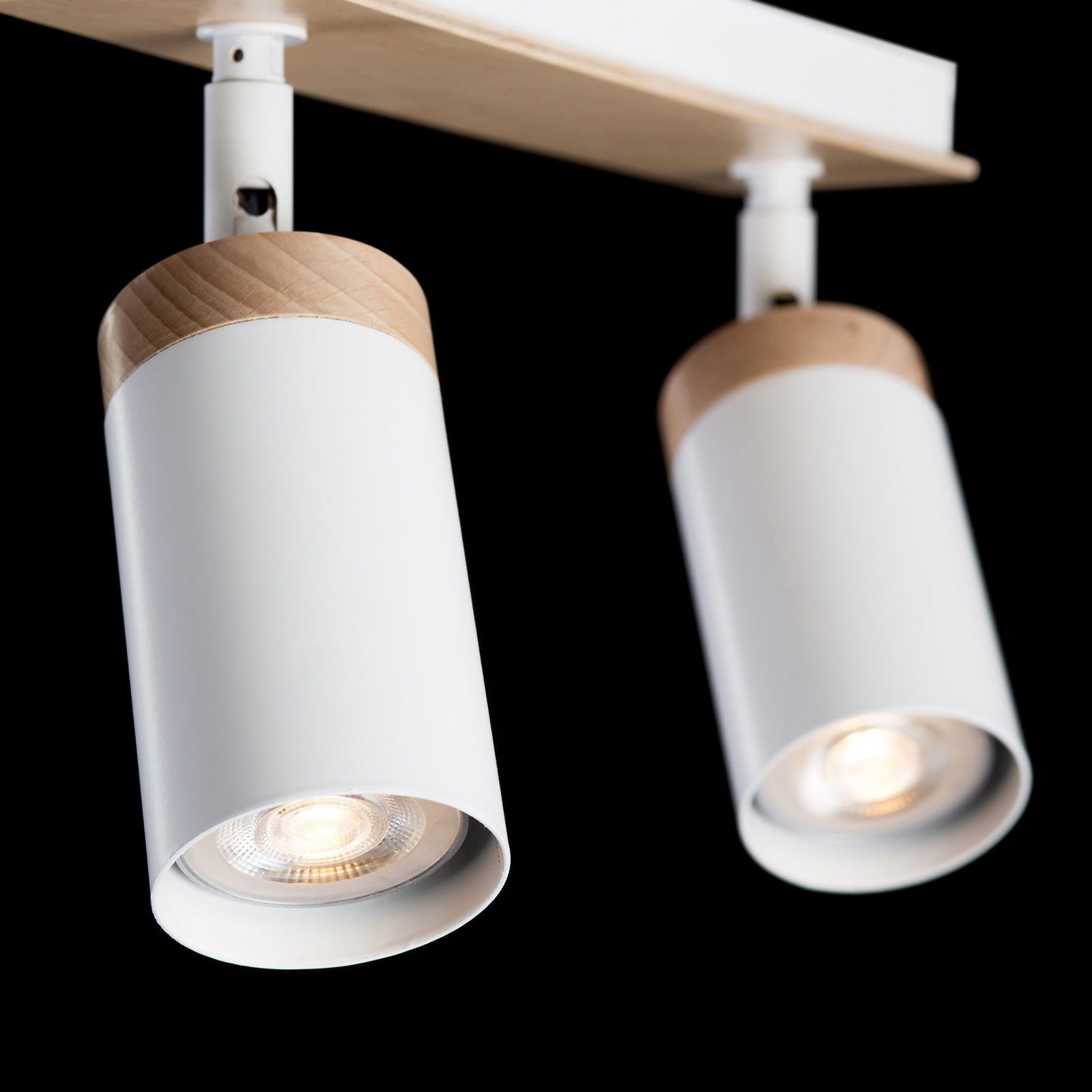 EMIBIG LIGHTING Elba downlight with wooden details, 3-bulb, white, for Living / Dining Room, steel, wood, GU10, 30 W, energy efficiency: A++, L: 72 cm, H: 18 cm
