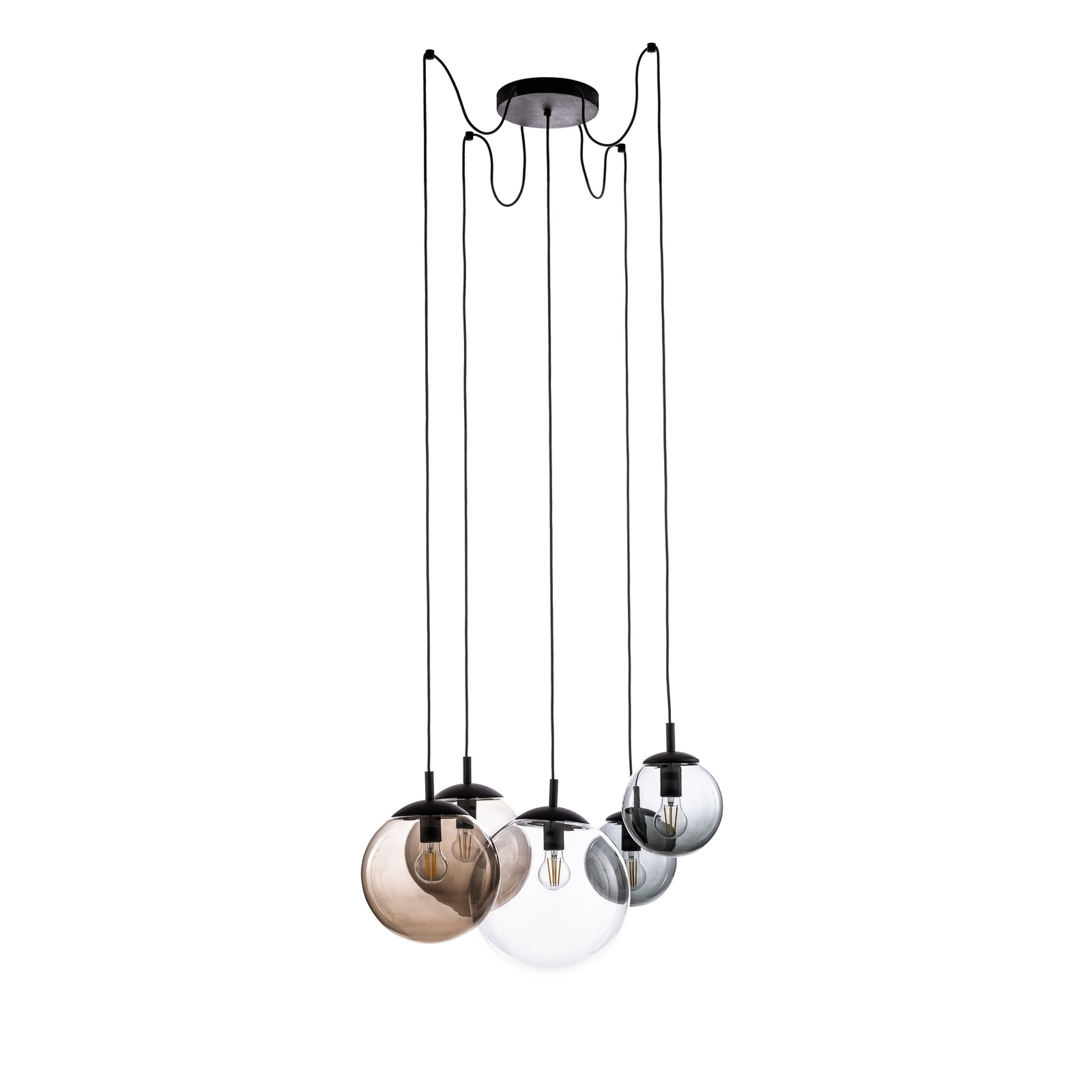 Hanglamp Esme, glas, meerkleurig, 5-lamps, decentraal