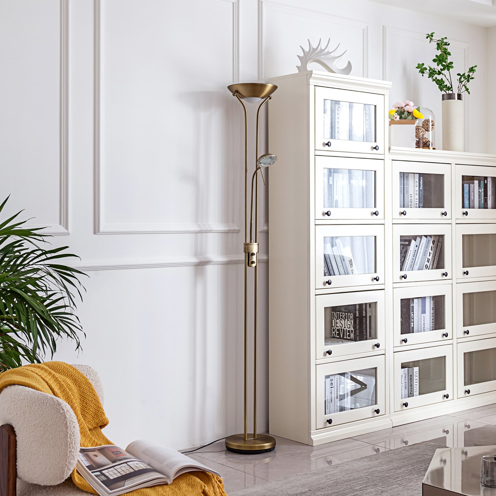 Lindby LED-Standleuchte Josefin, bronze, Leselicht, dimmbar