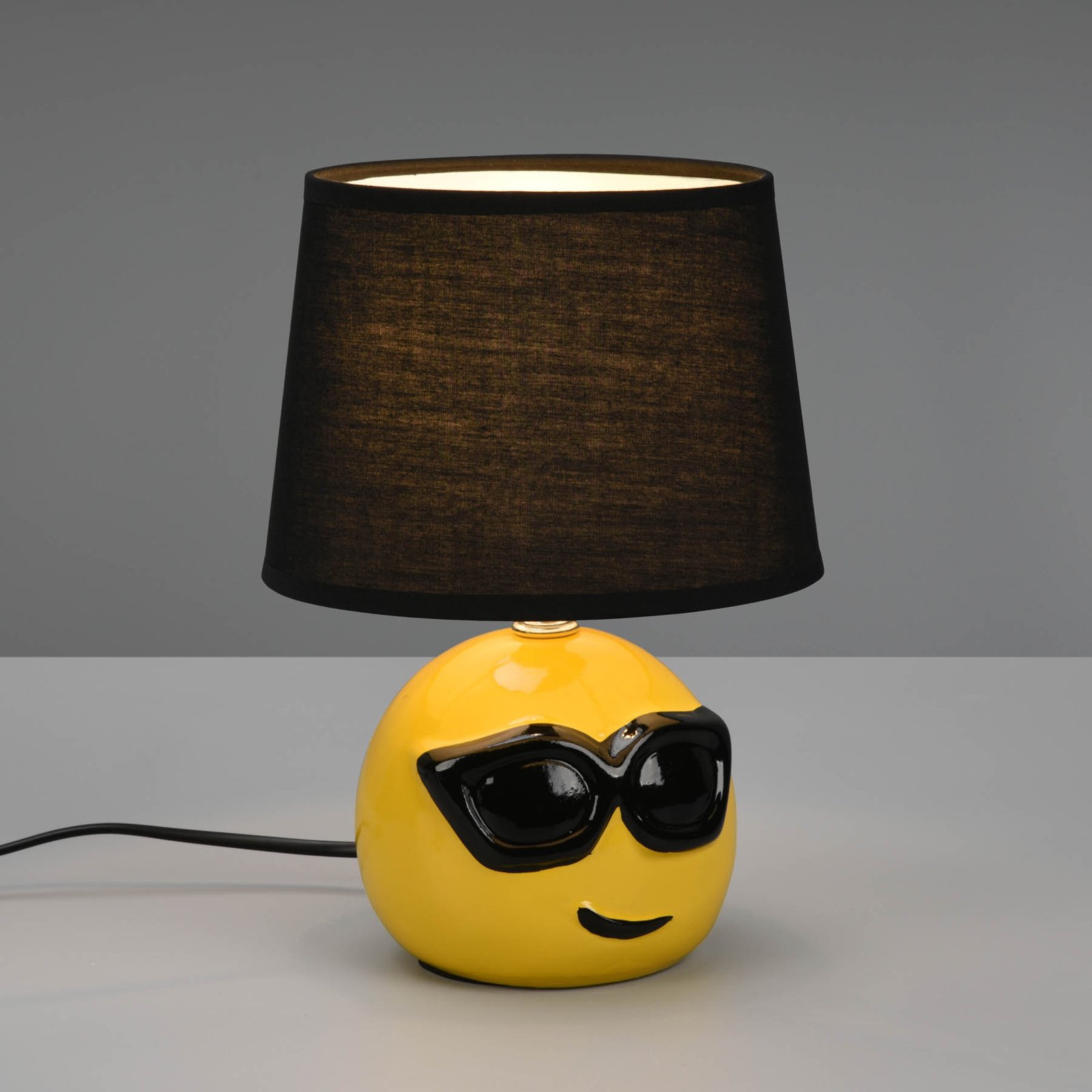 Bordlampe Coolio med smiley, stoffskjerm svart