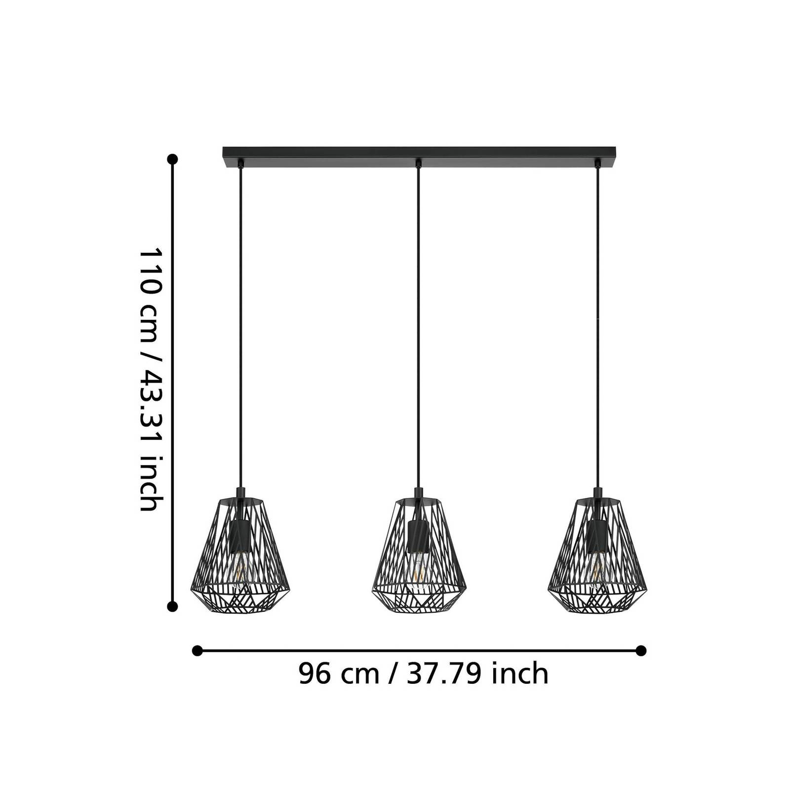 Lampa wisząca Stype, czarna, długość 96 cm, stal, 3-punktowa.