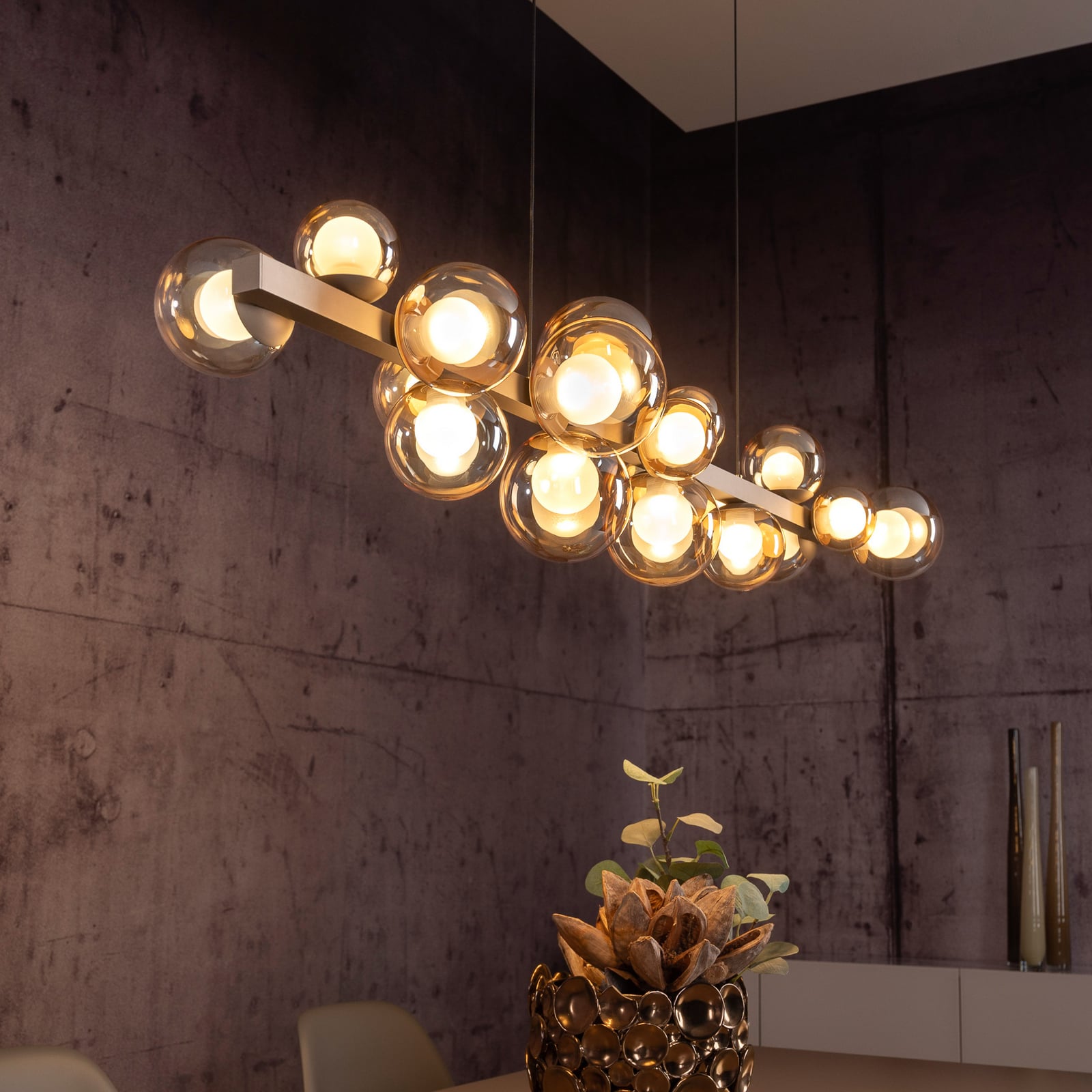 E-Popup LED-Hängelampe, bronce, Glas, CCT, 18-flg. - PURE E-Popup LED-Hängelampe, bronce, Glas, CCT, 18-flg. - PURE