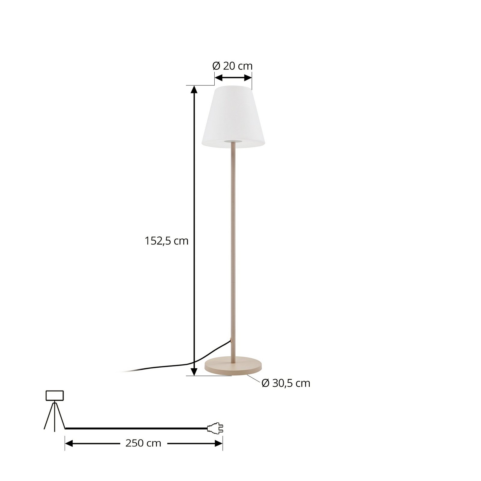 Lucande terrasselampe Jaimy, beige, metall, 150 cm, E27