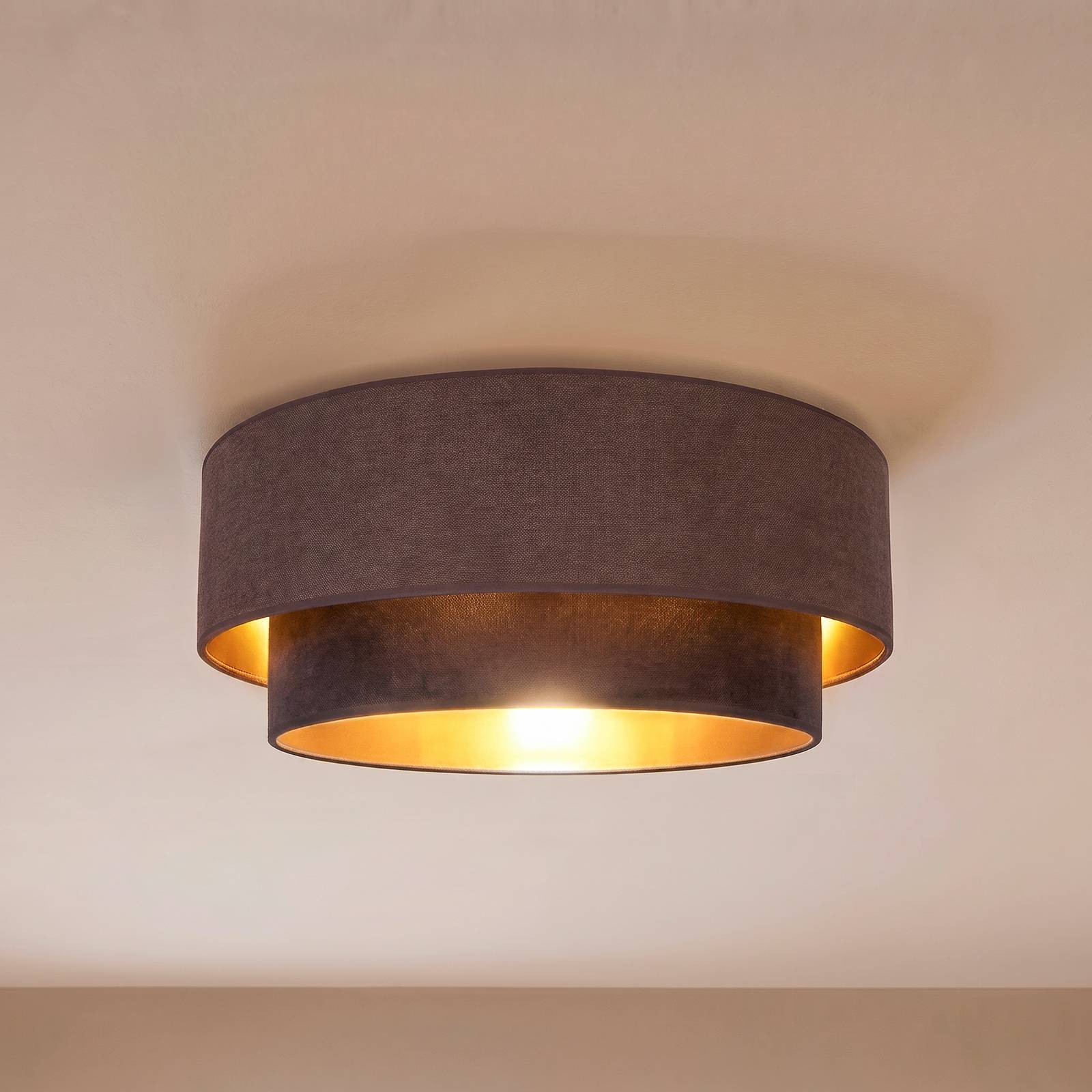 Lampa sufitowa Boho, brązowo-złota, Ø 60 cm, tkanina, E27