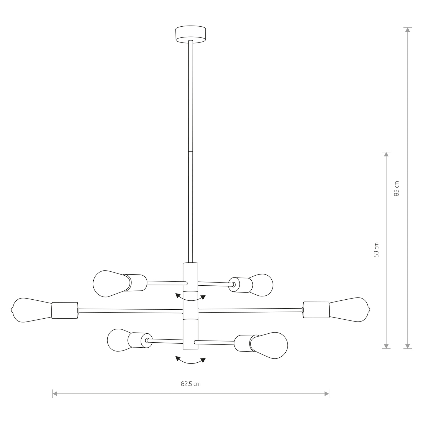 Hängeleuchte Rotor VI, schwarz/gold, sechsflammig