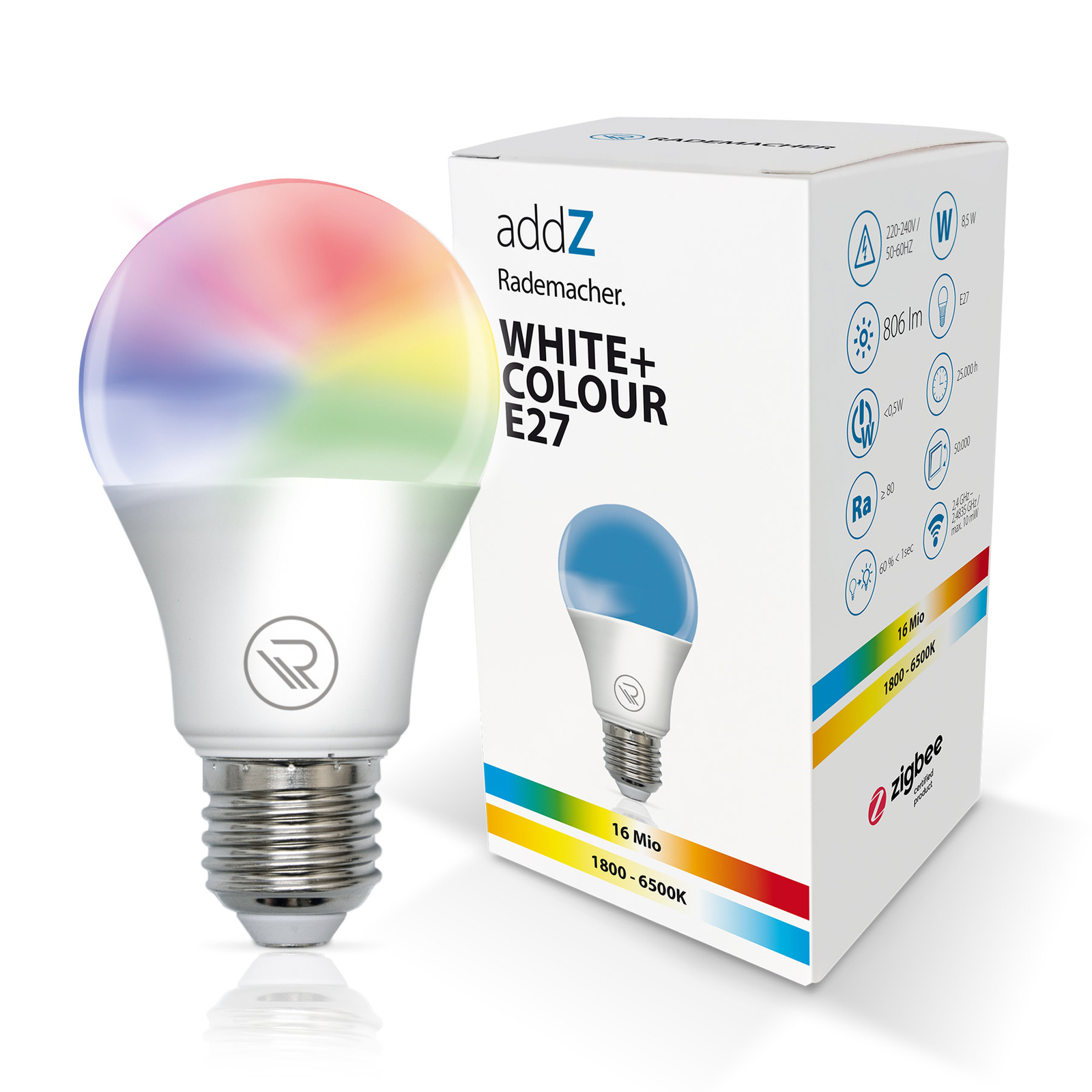 Colour E14 Zigbee 3.0 dimmerabile 1800-6500 K, 4,8 W 8437 RADEMACHER addZ White ad esempio tramite HomePilot Lampadina LED RGBW 16 milioni di colori Colour E14 Zigbee 3.0 dimmerabile 1800-6500 K, 4,8 W 8437 RADEMACHER addZ White ad esempio tramite HomePilot Lampadina LED RGBW 16 milioni di colori