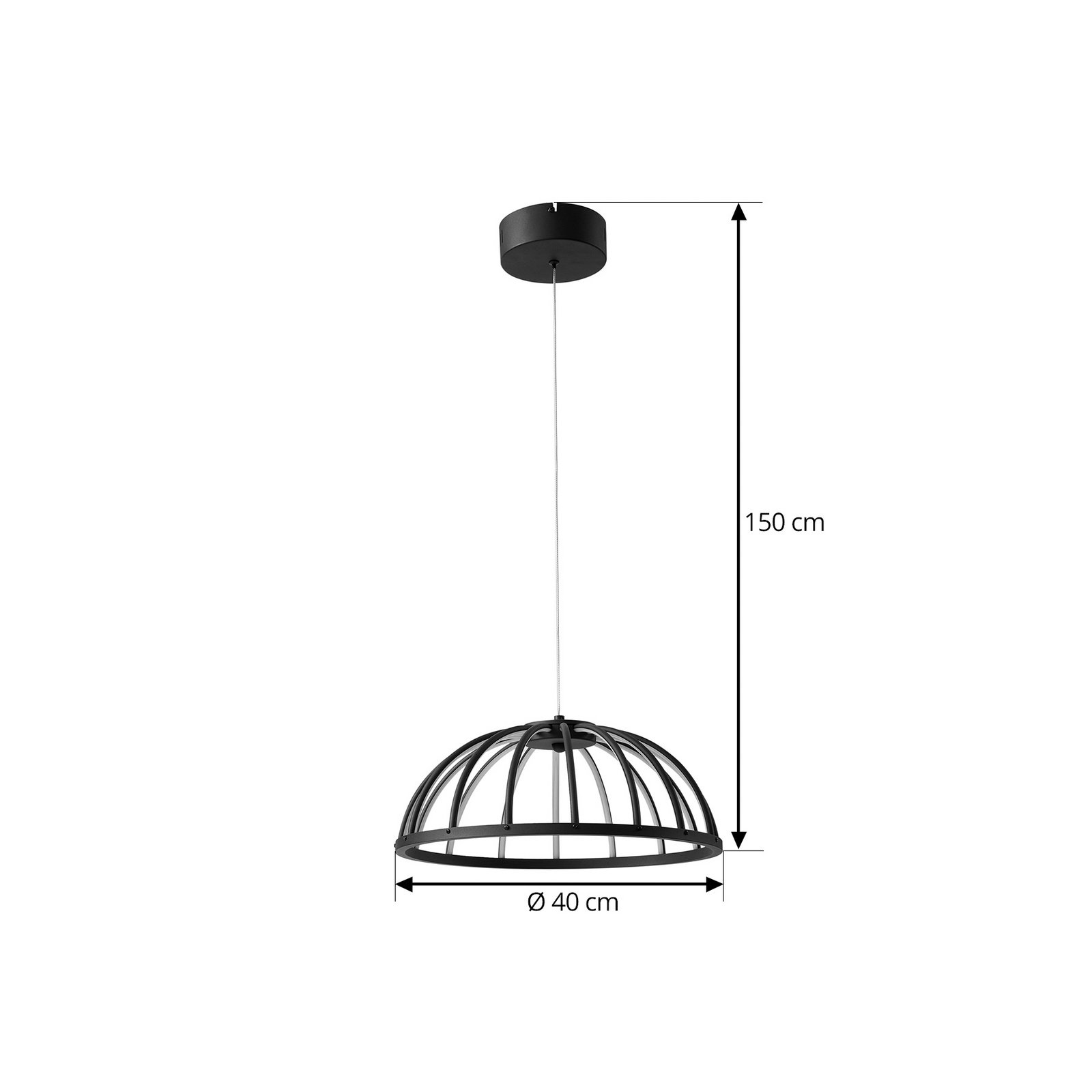 Lucande LED piekaramais gaismeklis Attea, melns, Ø 40 cm, alumīnija