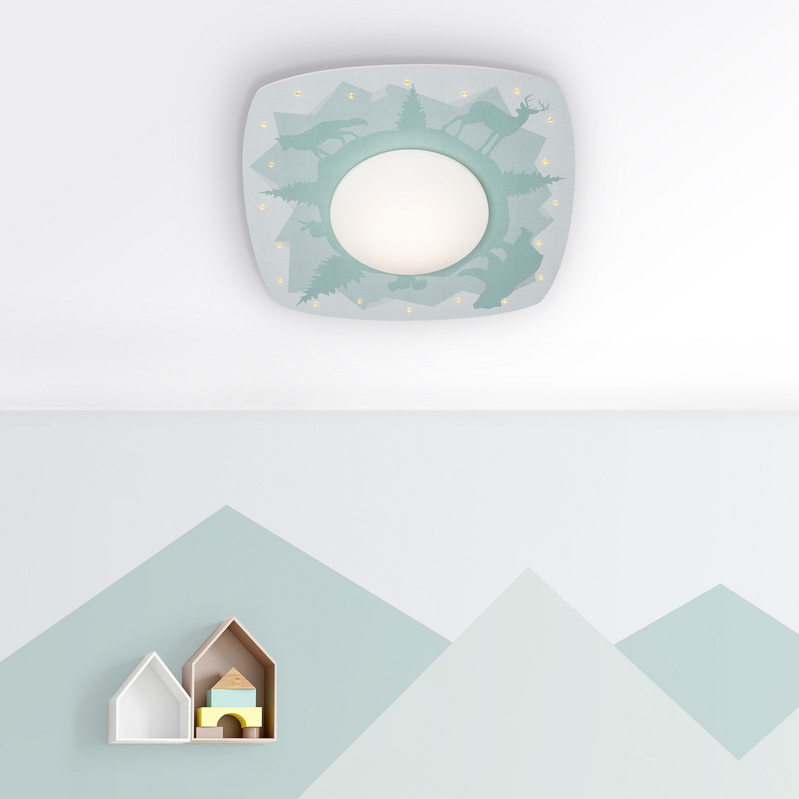 Elobra Plafonieră Scandi Forest LED 58 cm verde lemn MDF - Camera copiilor - verde mentă alb