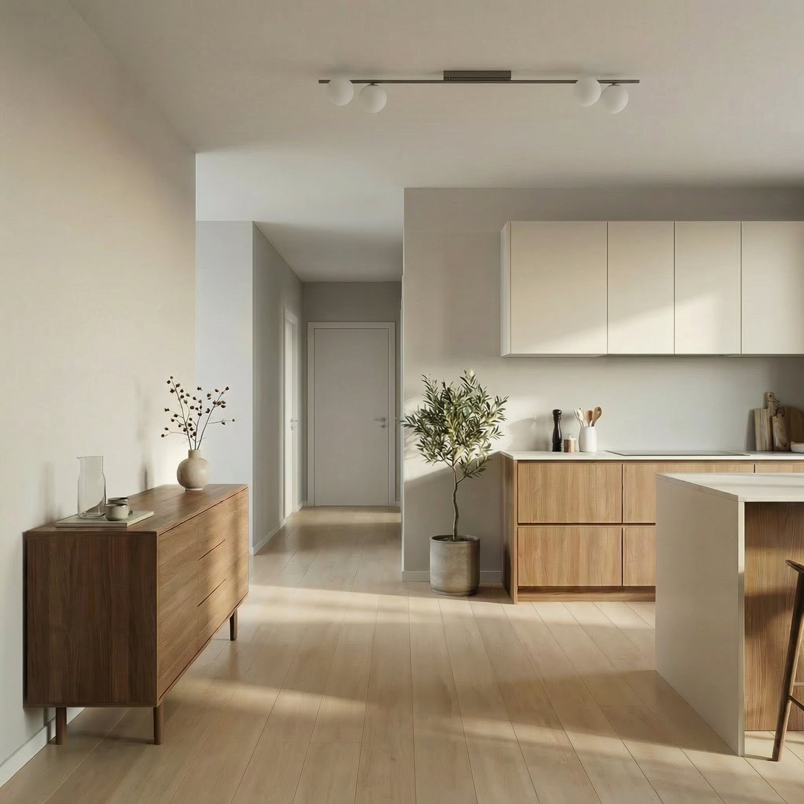 Plafón Imelo, marrón, 4 luces, cristal, longitud 140 cm