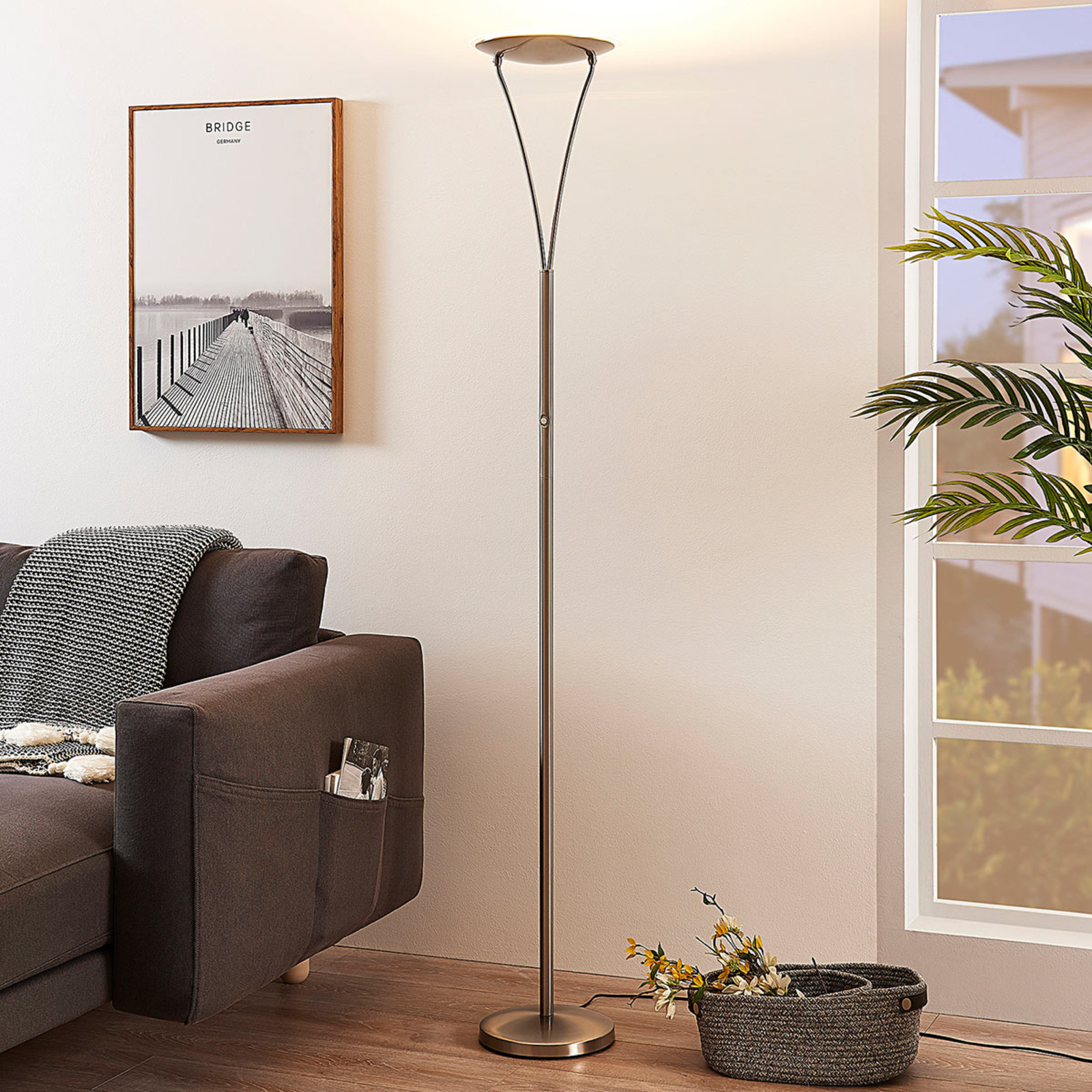 Schlichter LED-Deckenfluter Mauricio, nickel matt