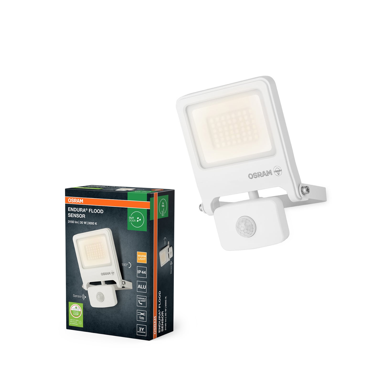 OSRAM kohdevalaisin ulos ENDURA FLOOD, valkoinen, anturi 30 W 830 IP44