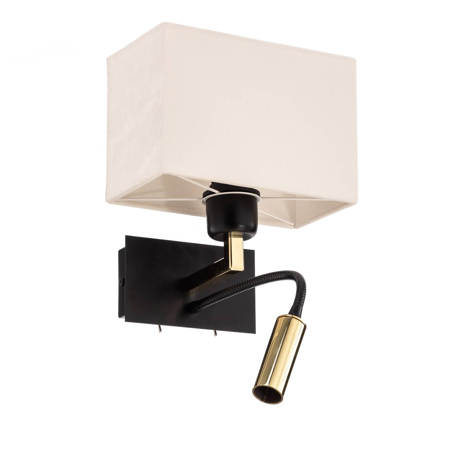 Wandlampe Harry, eckig, schwarz/messing/weiß