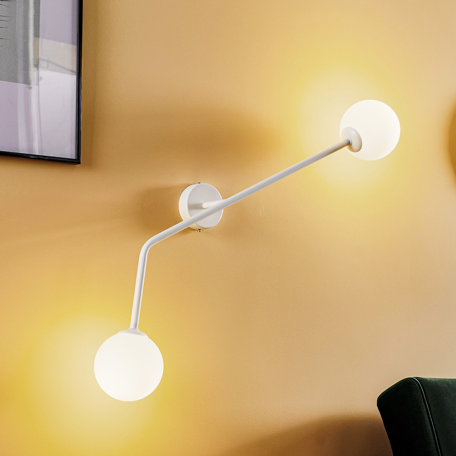 Pure wall light, two-bulb, white, horizontal