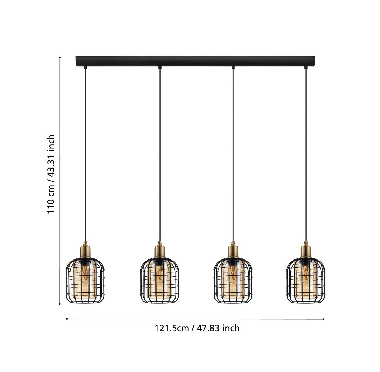 EGLO Suspension Chisle, noire/ambrée, 4 lampes