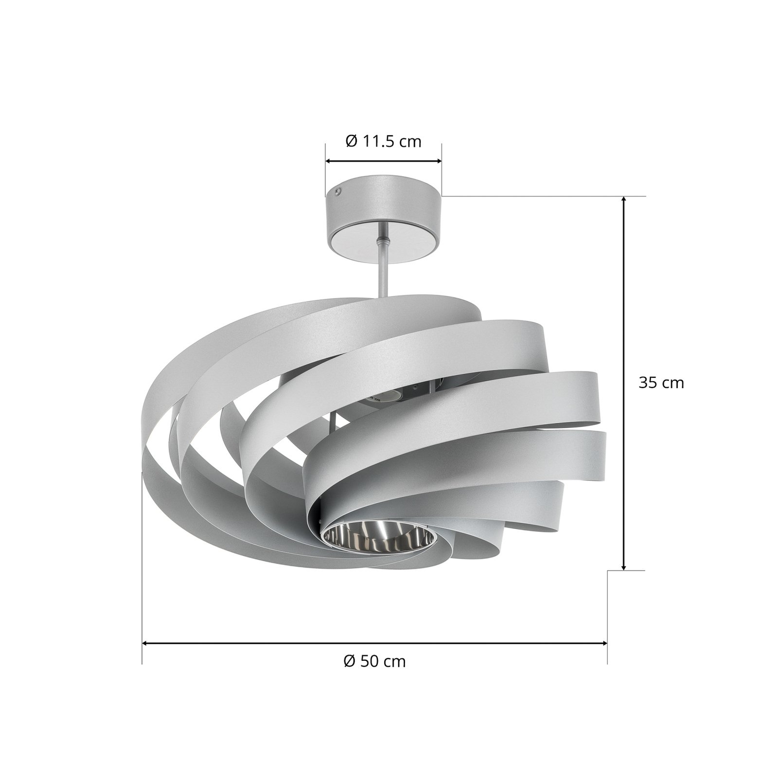 Stropní svítidlo Vento, barva hliníku, Ø 50 cm, kov