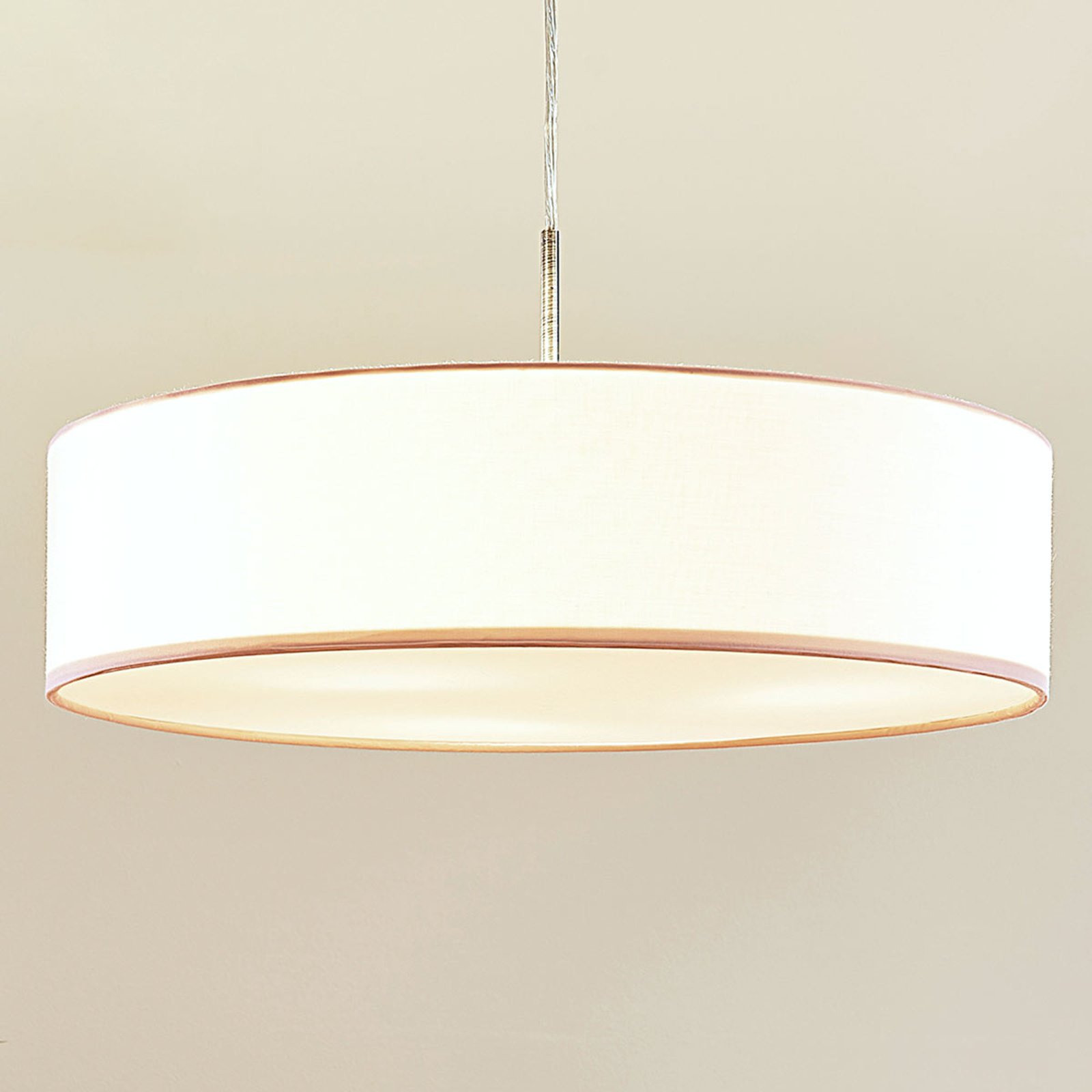 Lindby hanglamp Sebatin, Ø 50 cm, wit, stof, E27